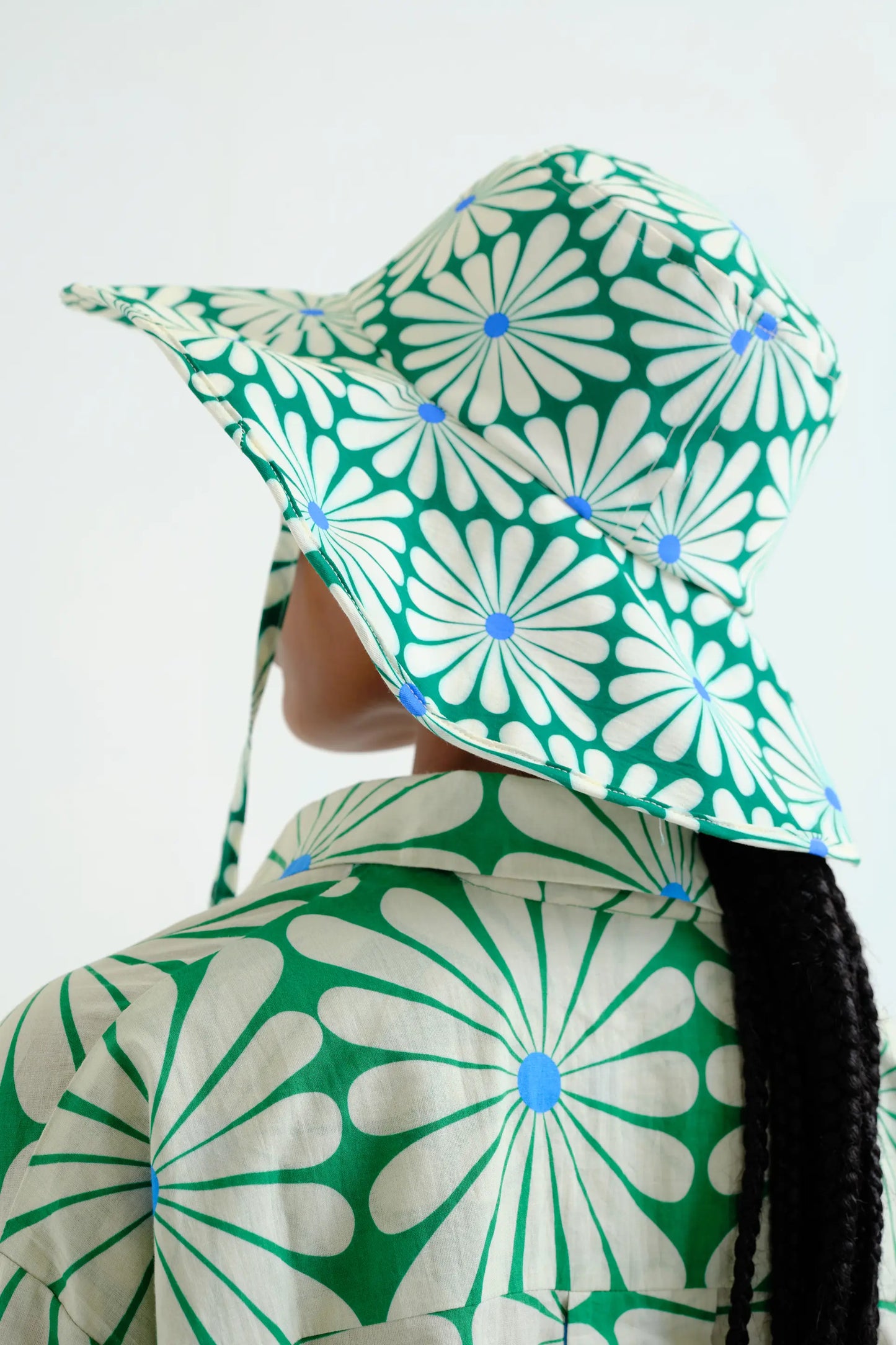 Hat with Olive Flower Green print