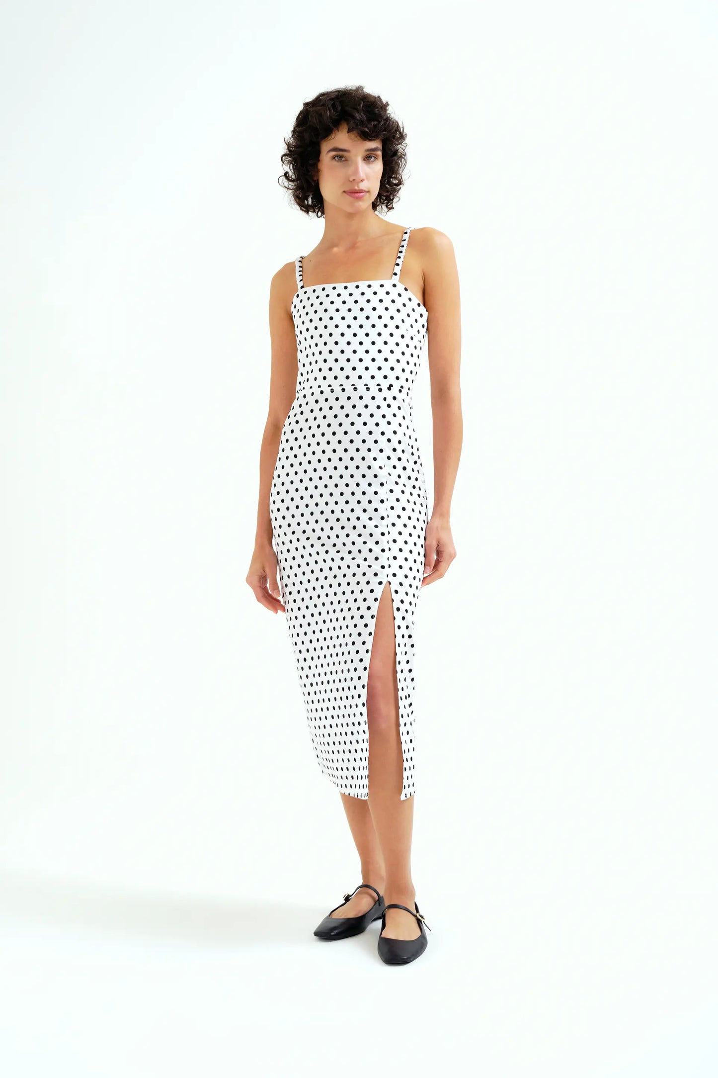 Black polka dot midi dress