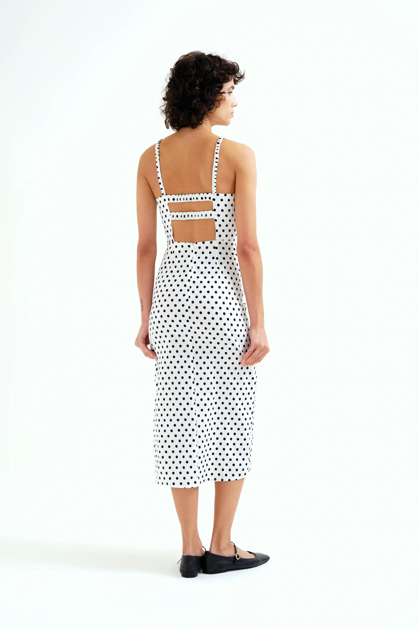 Black polka dot midi dress