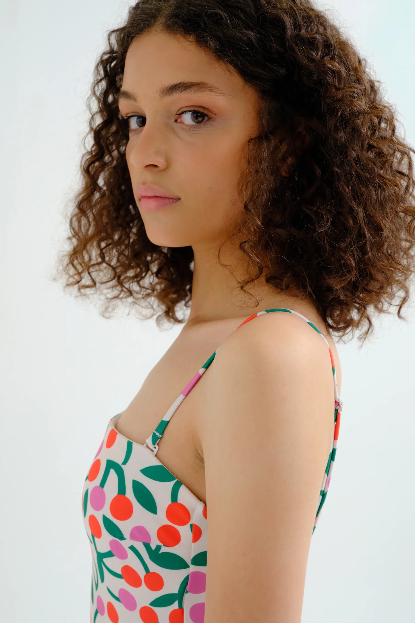 Burgundy print straight neck swimsuit