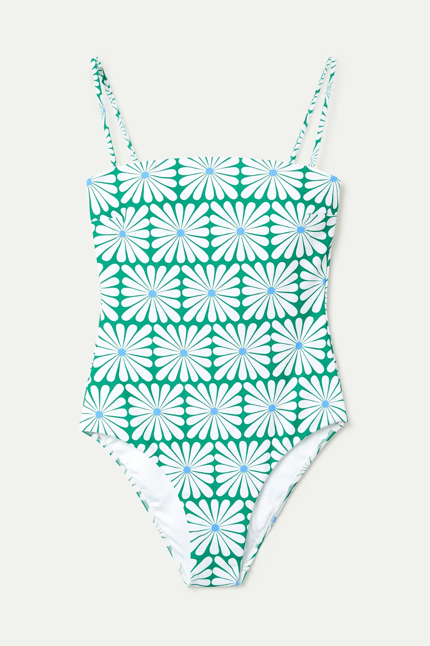 Bañador escote recto estampado Olive Flower Green