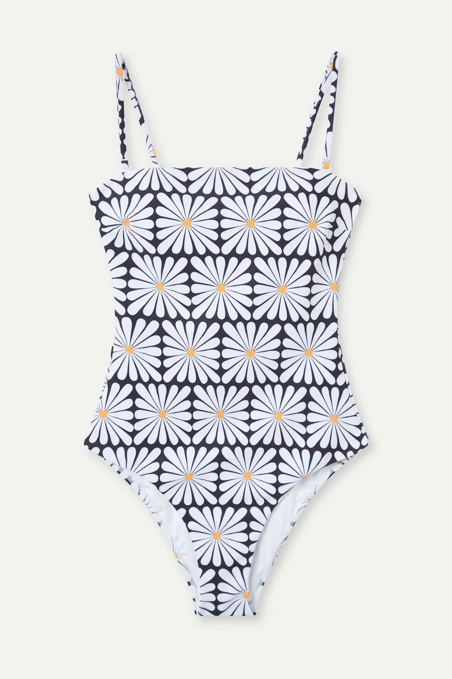 Bañador escote recto estampado Olive Flower Black
