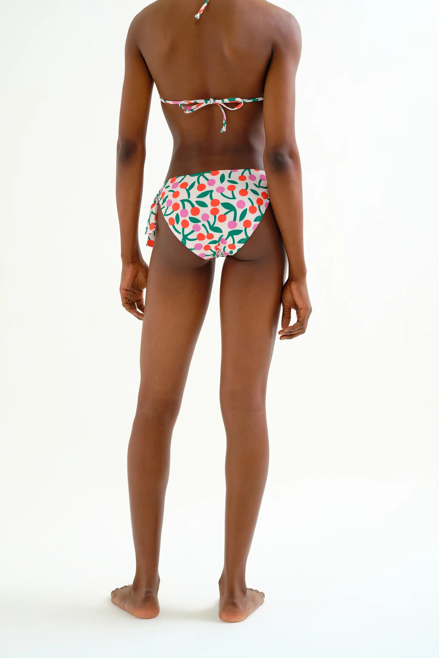 Slip bikini con stampa di ciliegie e lacci