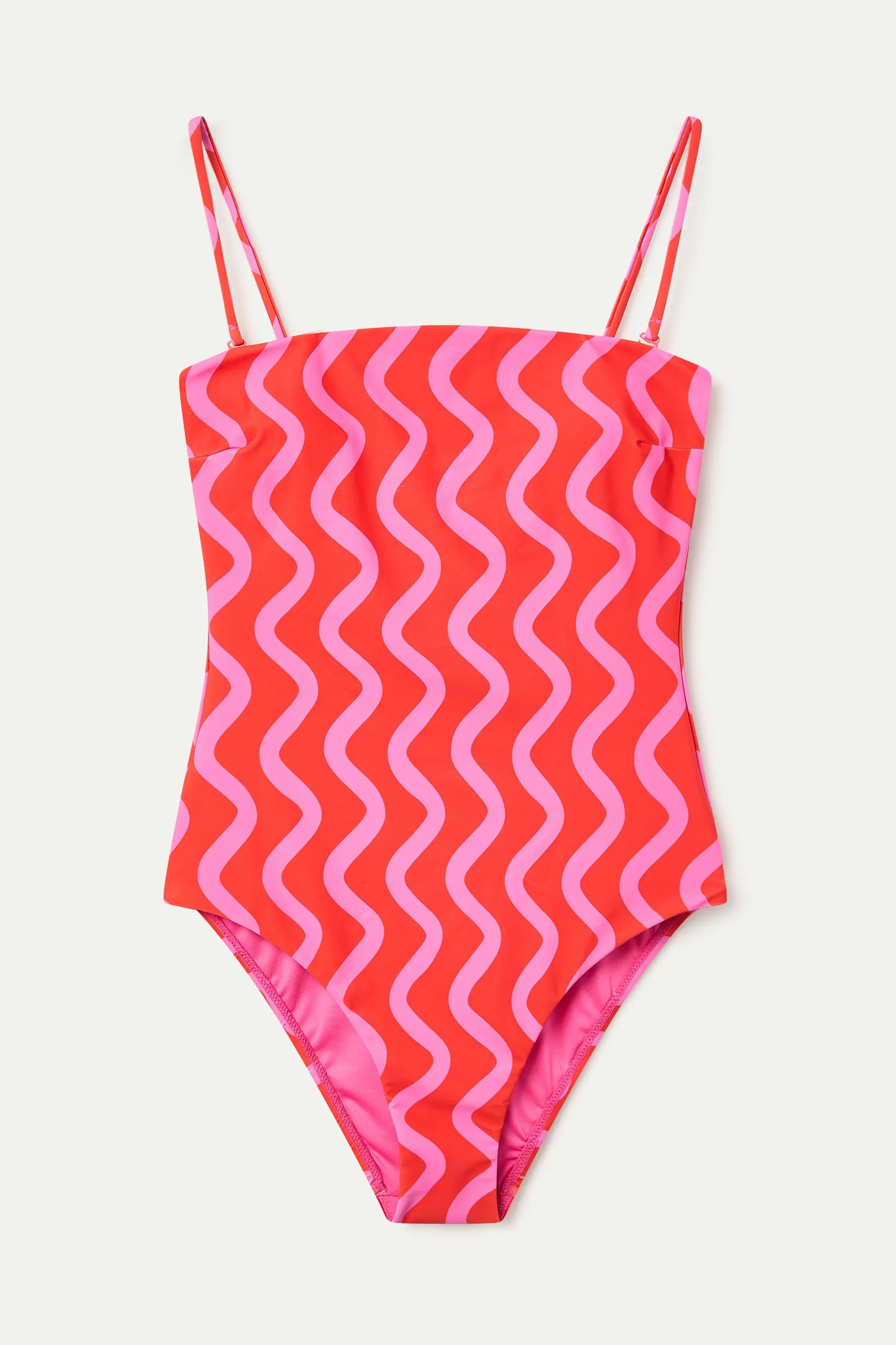Costume da bagno con scollatura dritta, stampa Wave Red &amp; Pink