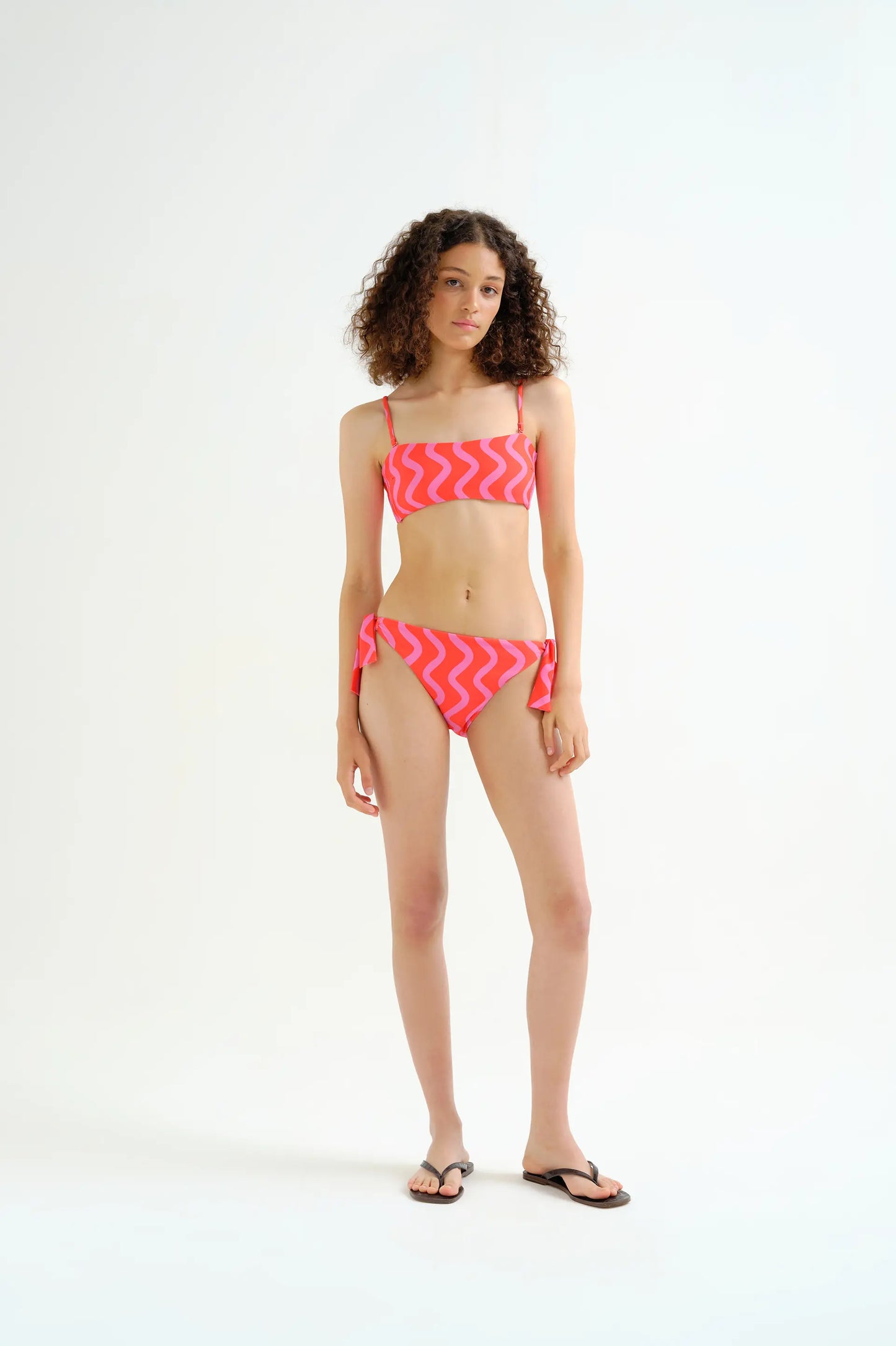 Reggiseno bikini dritto con stampa Wave rossa e rosa