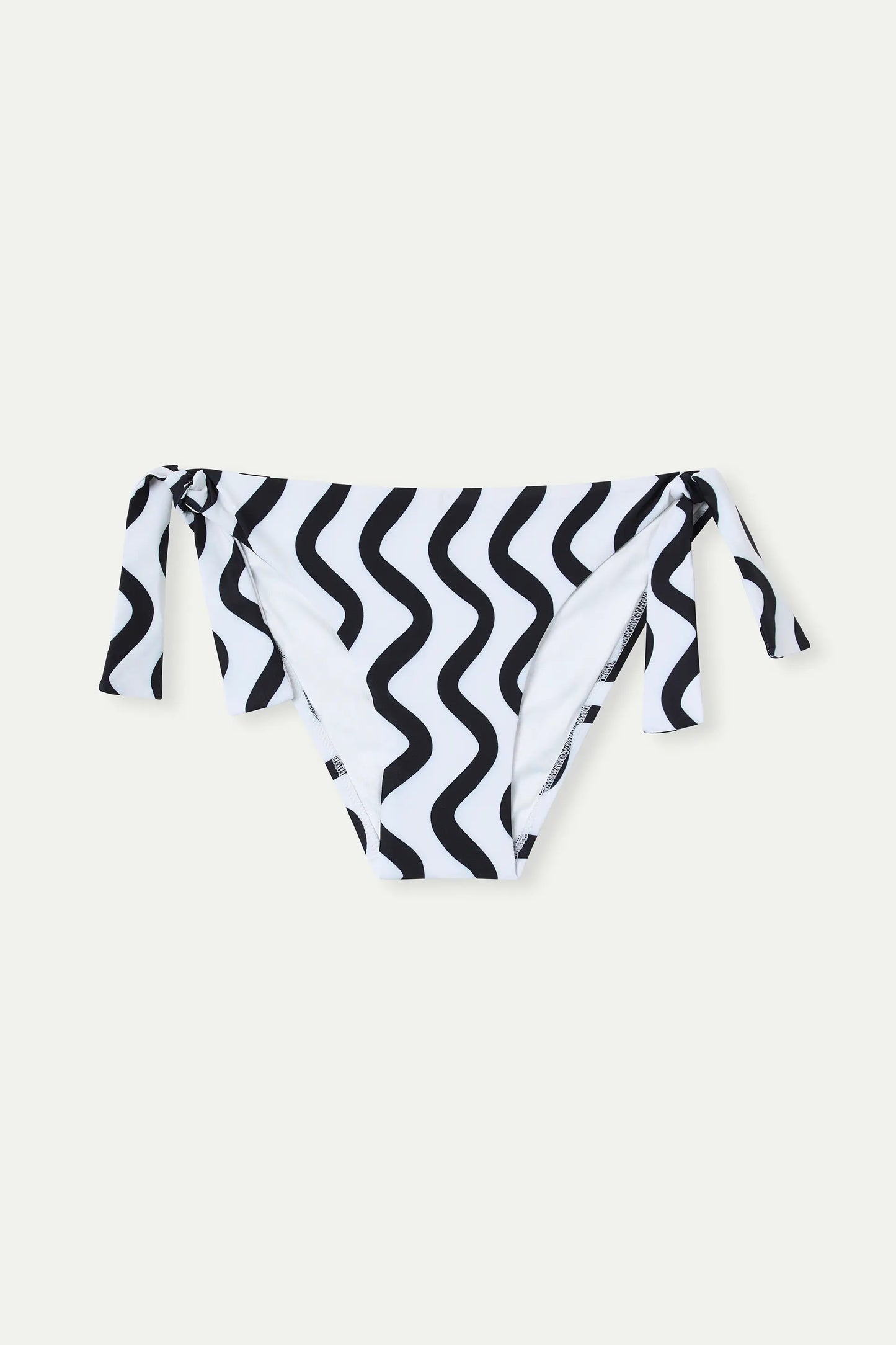 Slip bikini con stampa a onde in bianco e nero
