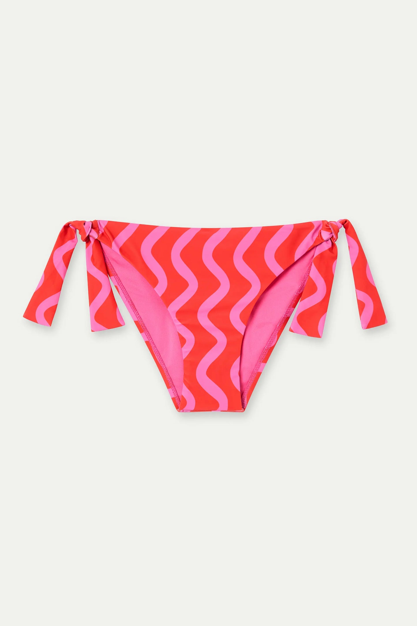 Slip bikini con stampa a onde rosse e rosa