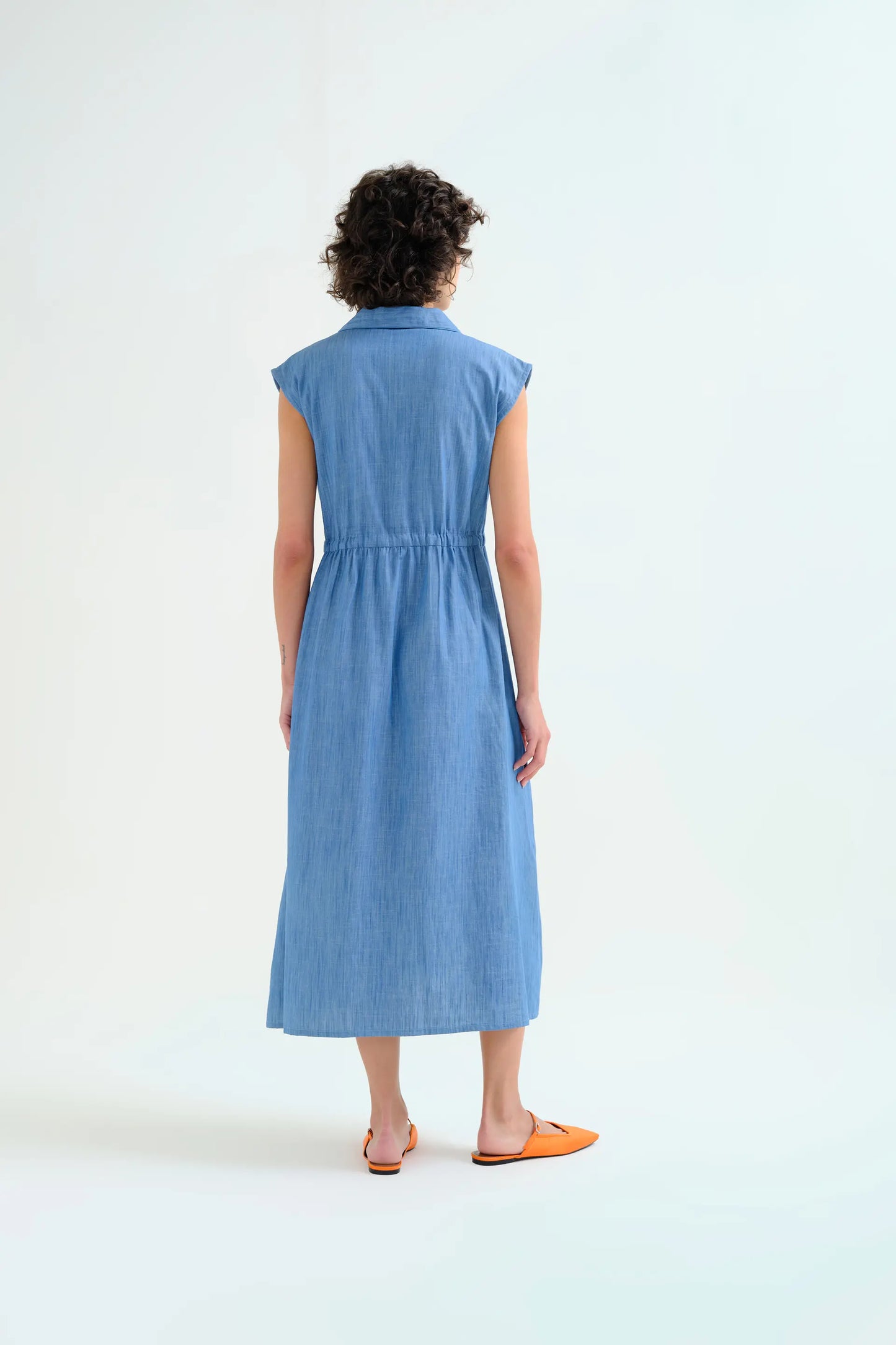 Vestido midi 100% algodón chambray azul claro