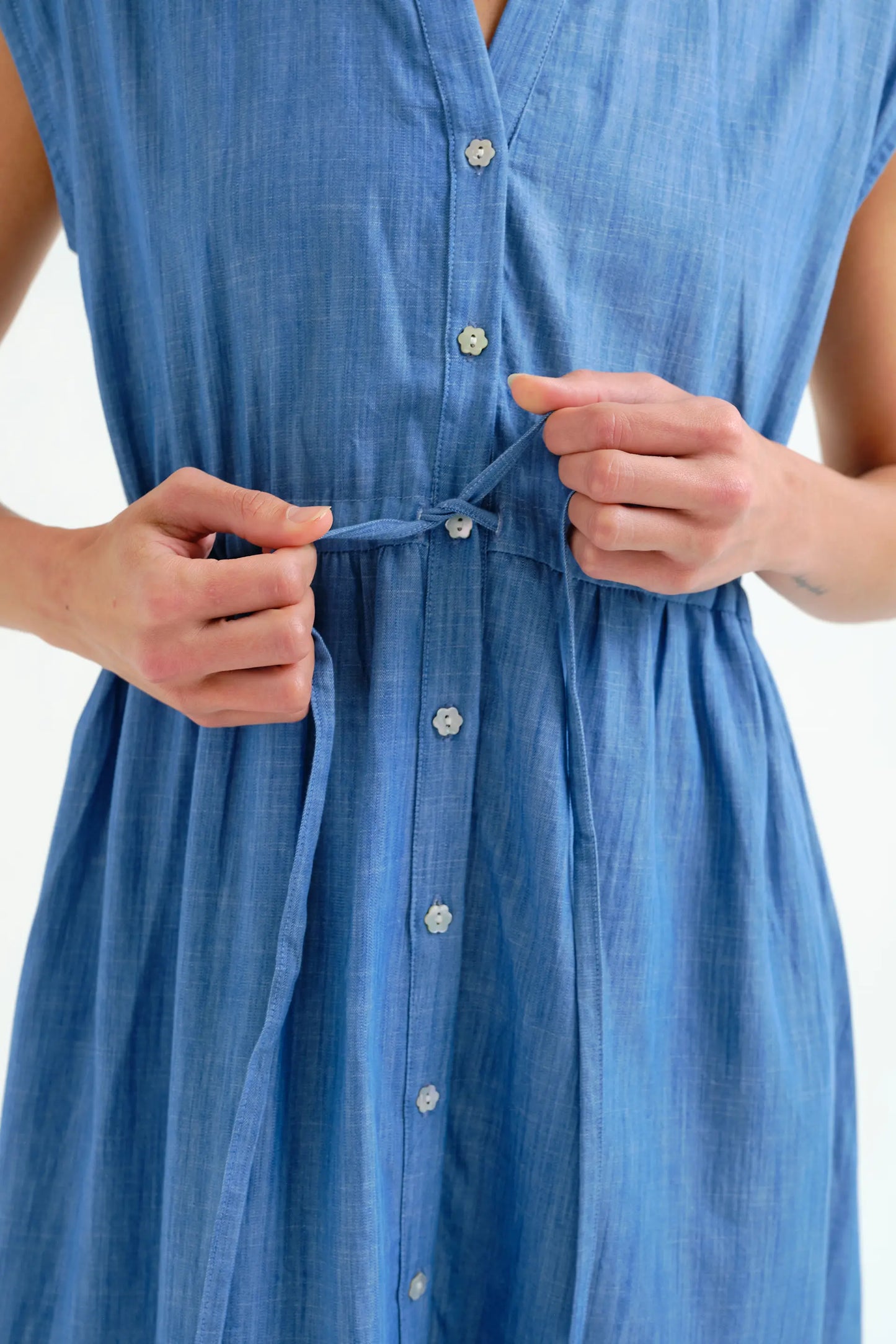 Vestido midi 100% algodón chambray azul claro