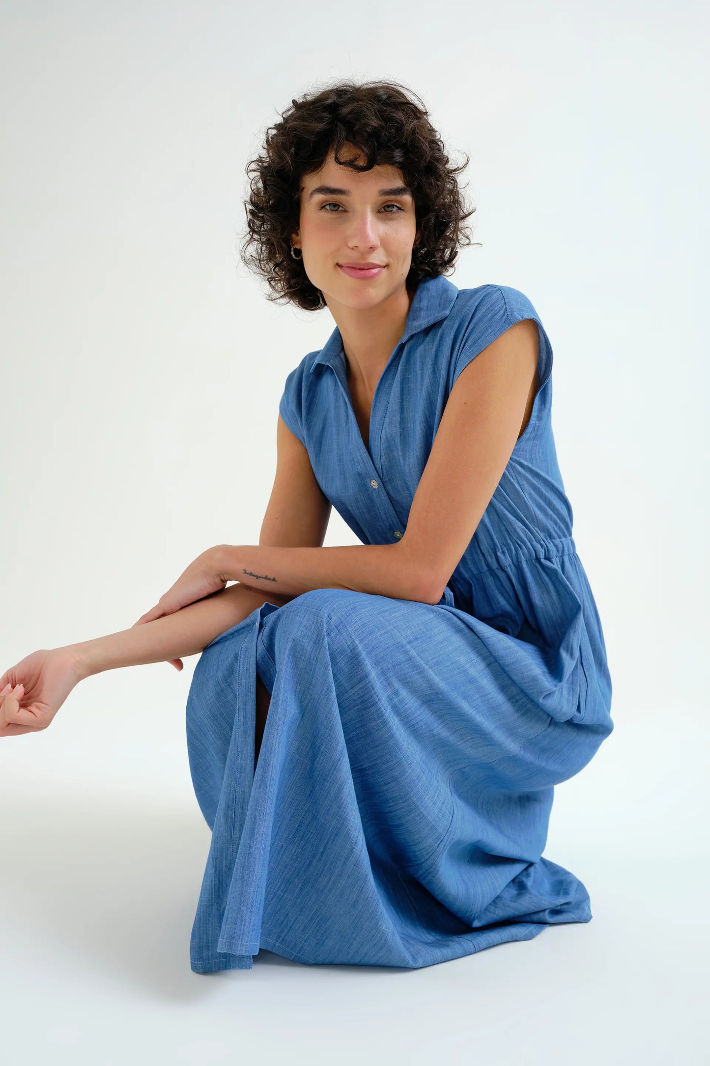 Vestido midi 100% algodón chambray azul claro