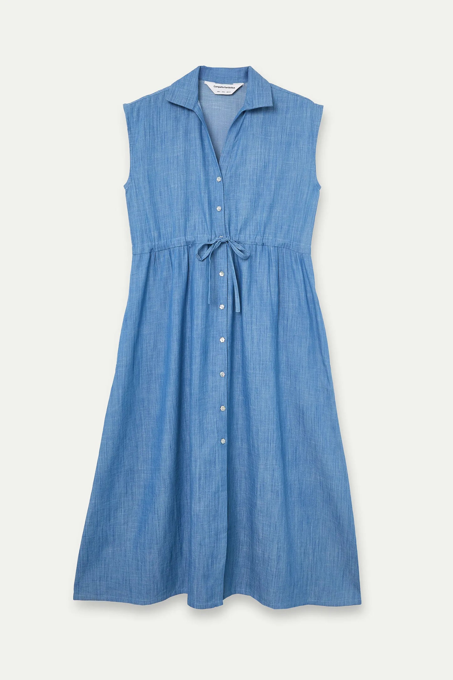 Vestido midi 100% algodón chambray azul claro