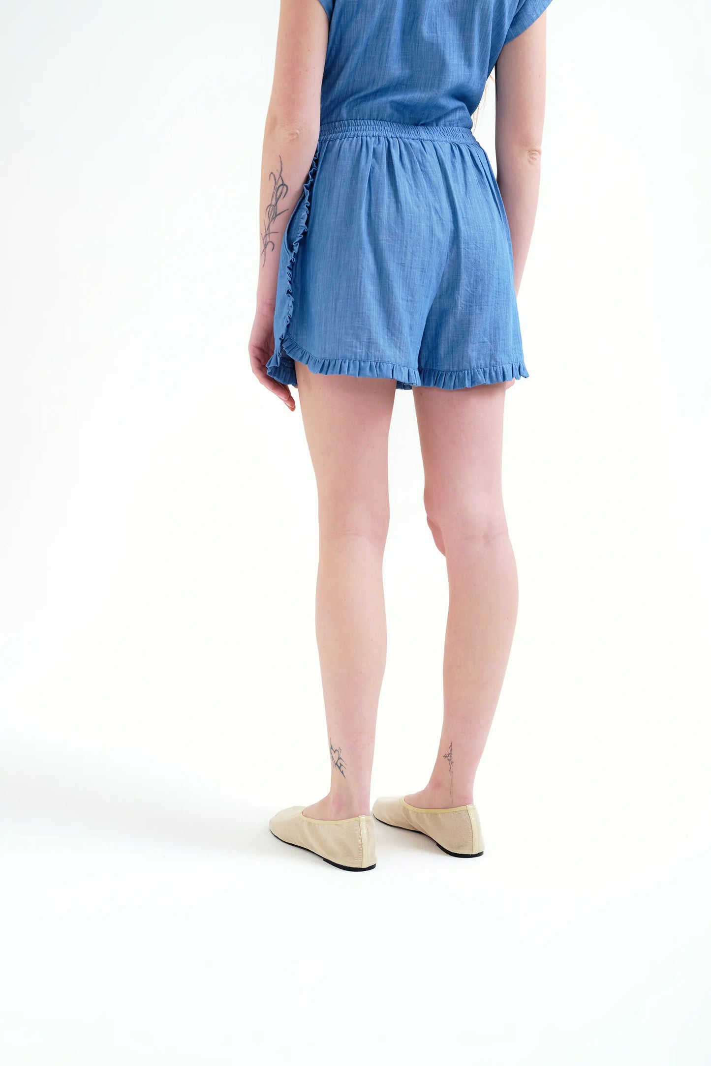 Light blue chambray 100% cotton shorts