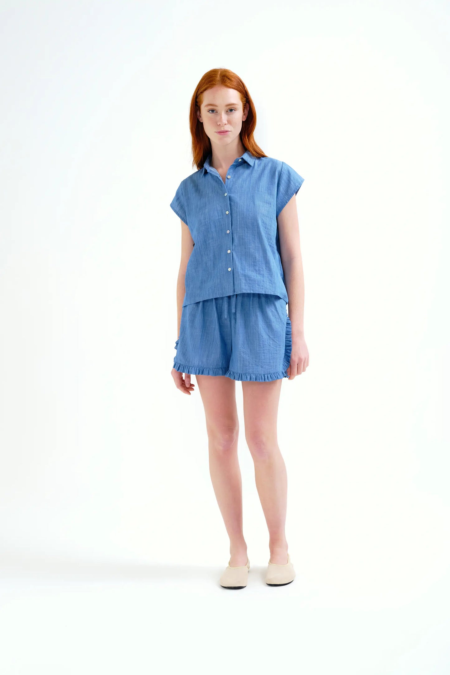 Light blue chambray 100% cotton shorts