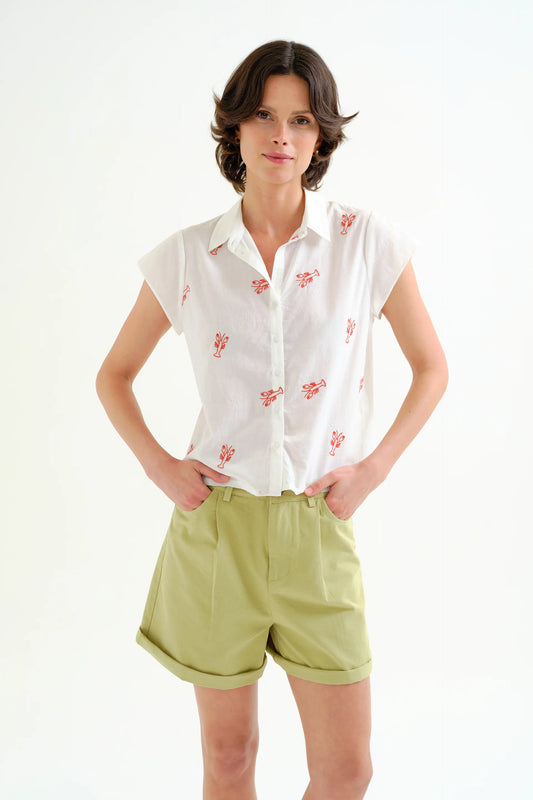 Camicia con ricamo di Aragosta rossa