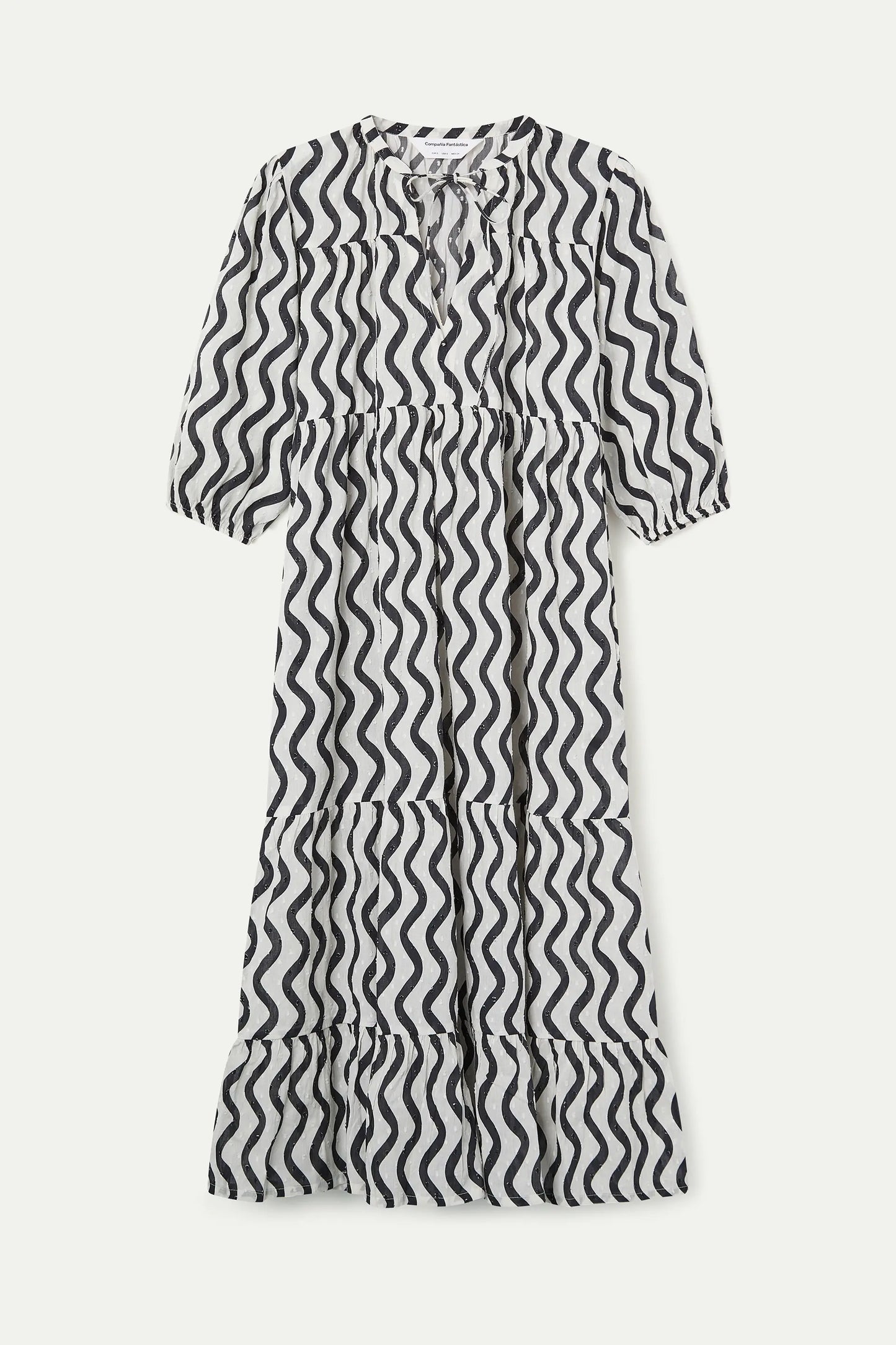 Vestido largo playero con estampado Wave Black & White
