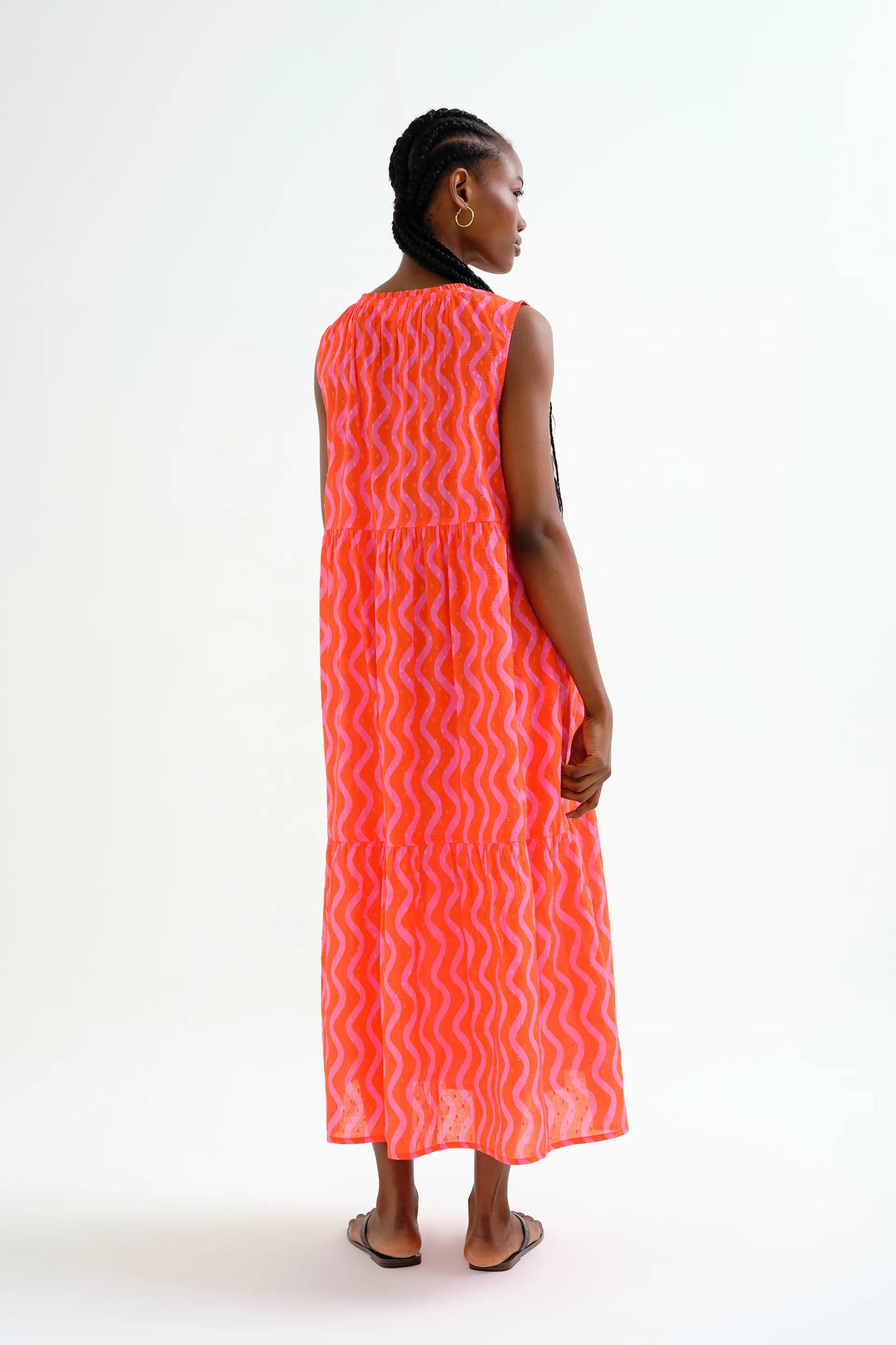 Vestido largo playero con estampado Wave Red & Pink