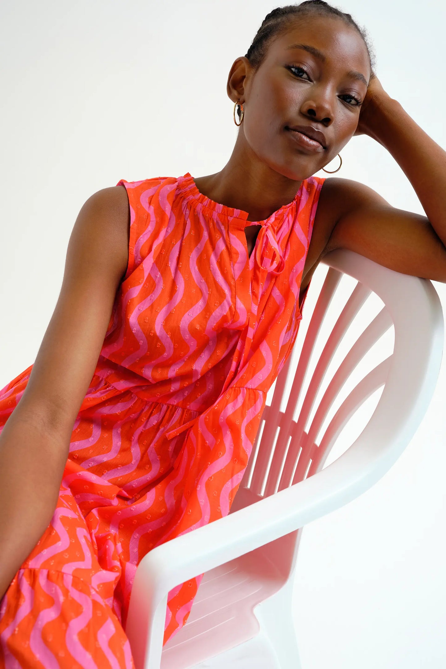 Vestido largo playero con estampado Wave Red & Pink