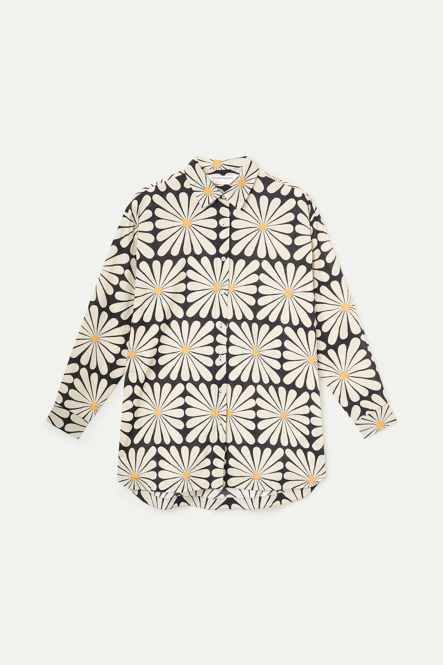 Camicia da spiaggia con stampa Olive Flower Black