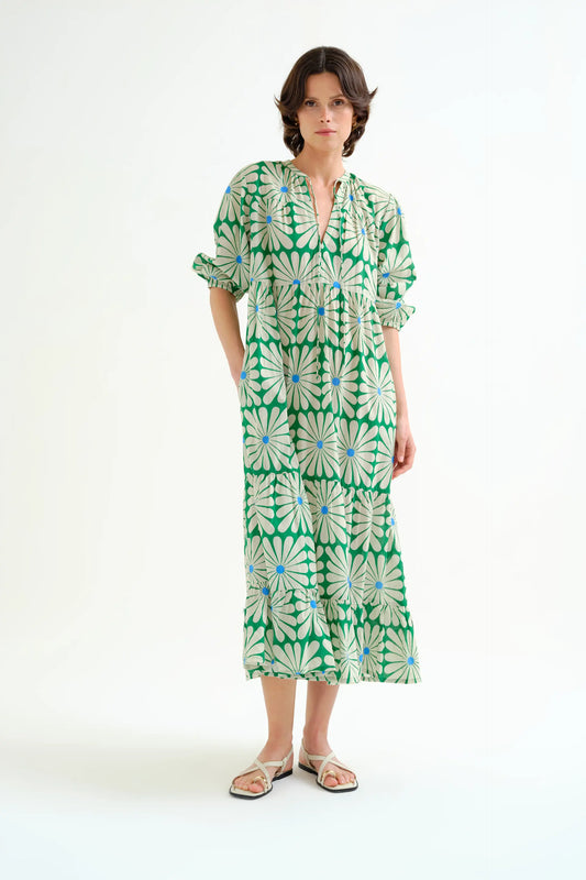 Vestido largo playero con estampado Olive Flower Green