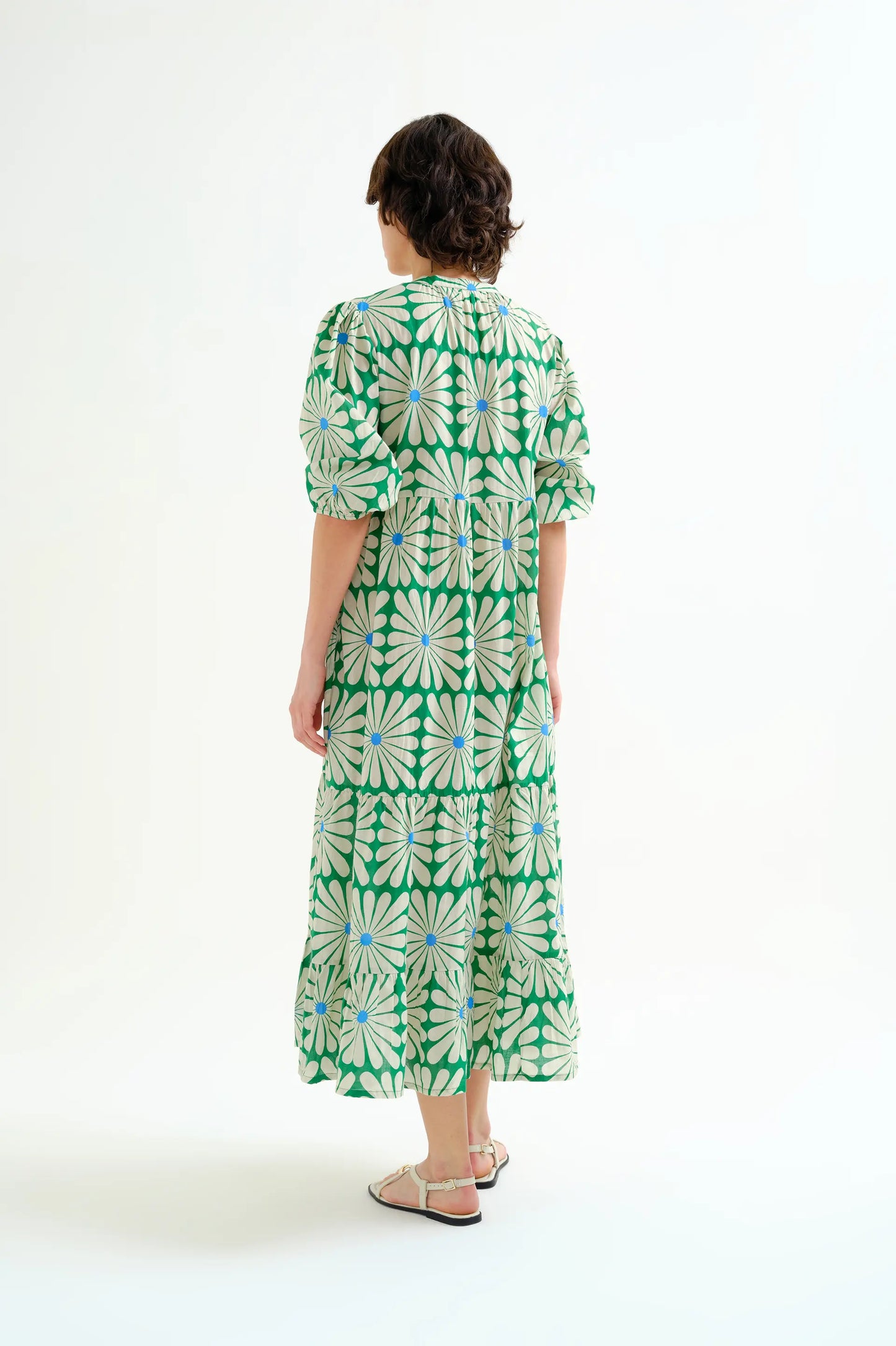 Abito lungo da spiaggia con stampa Olive Flower Green