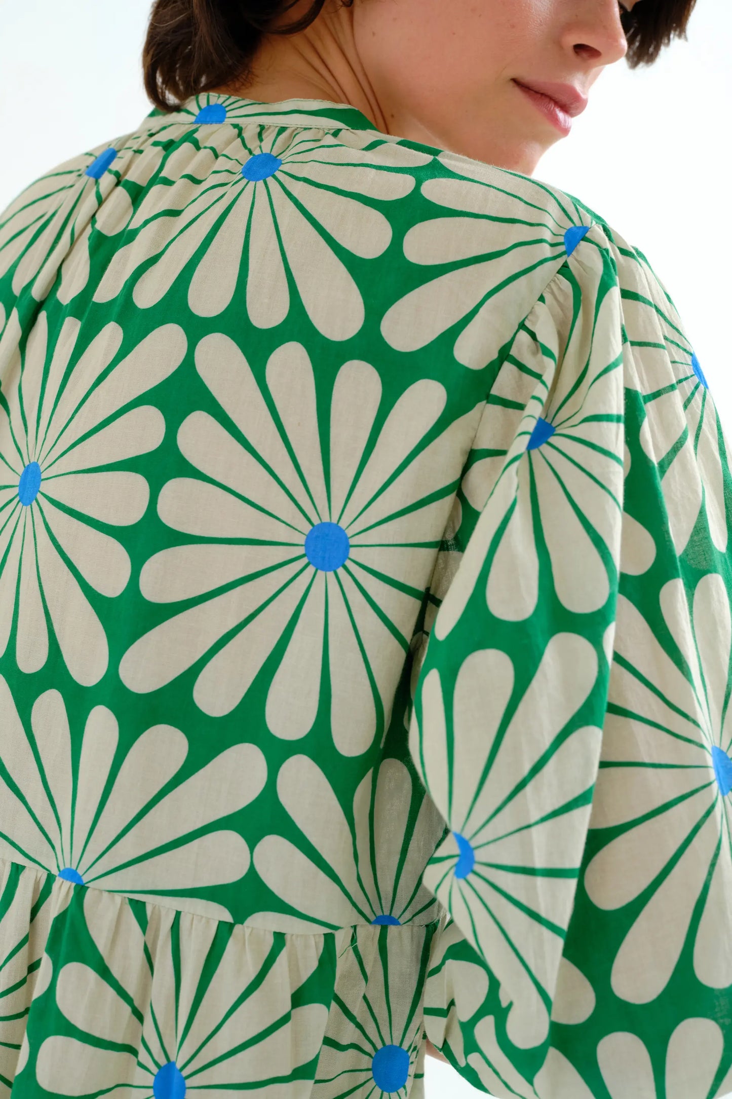 Abito lungo da spiaggia con stampa Olive Flower Green