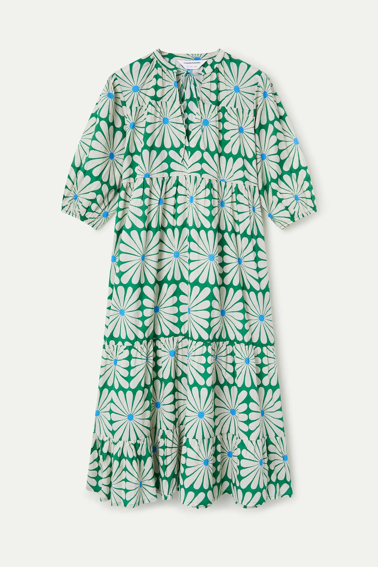 Abito lungo da spiaggia con stampa Olive Flower Green