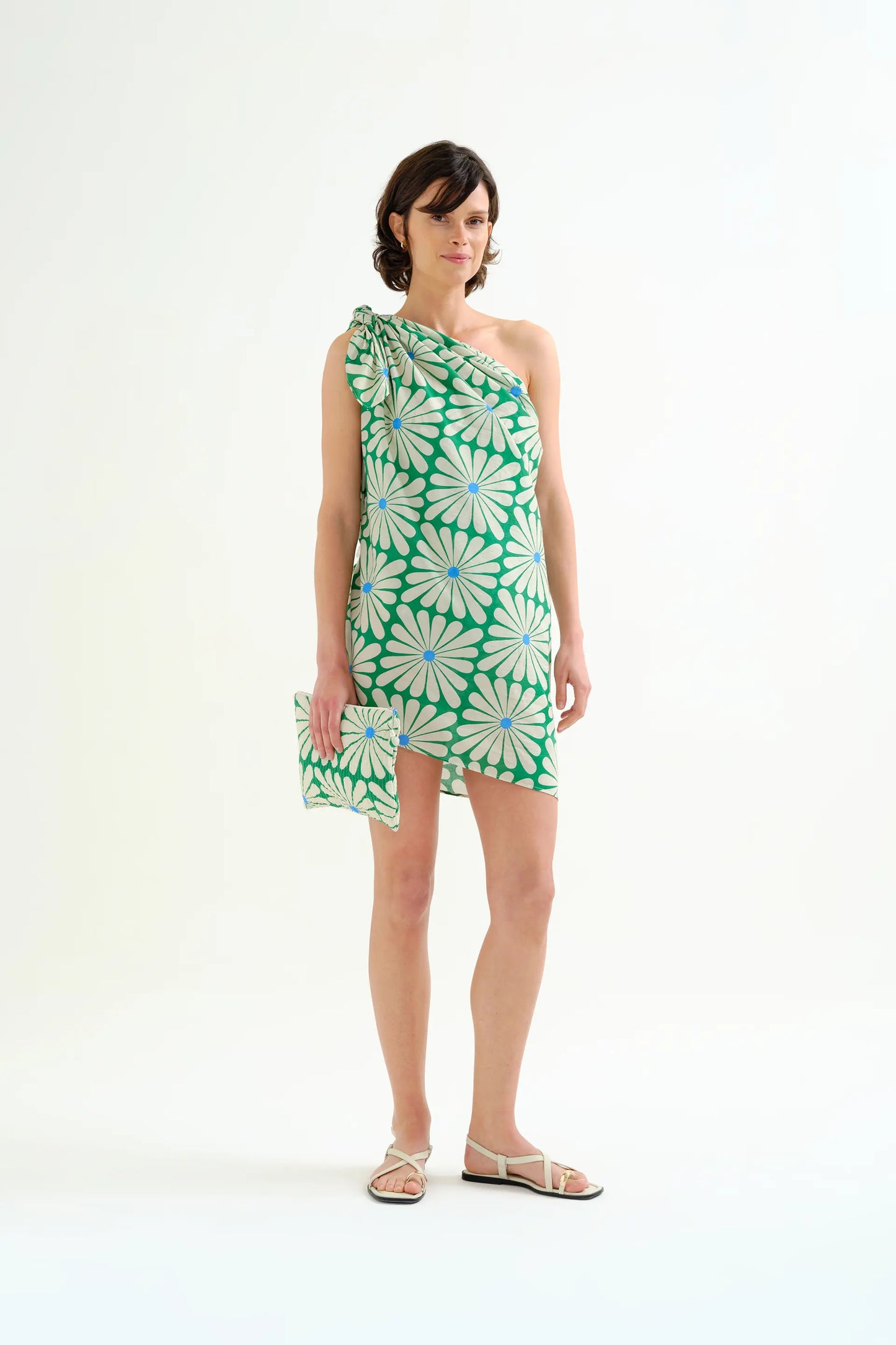 Pareo with Olive Flower Green print