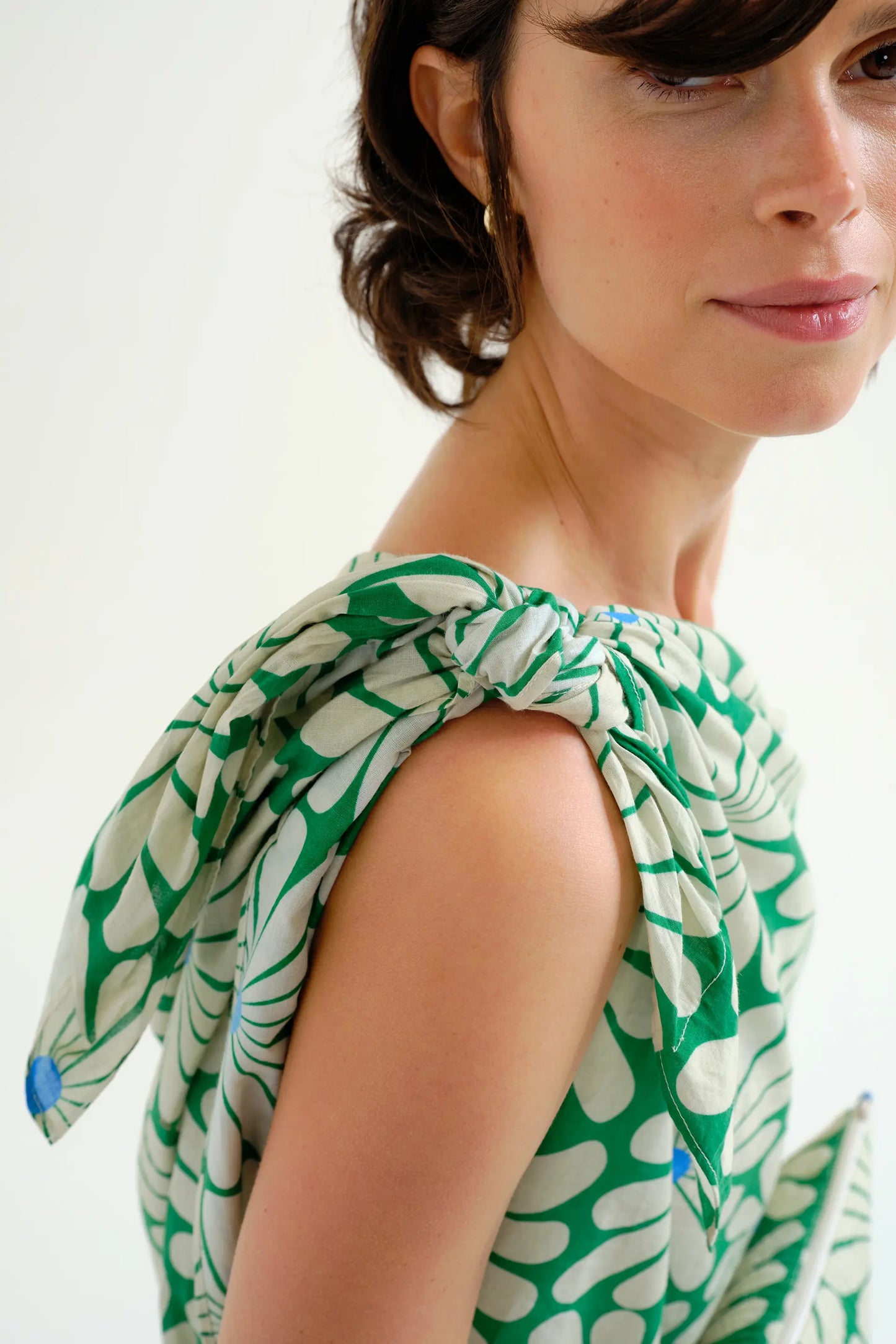 Pareo with Olive Flower Green print