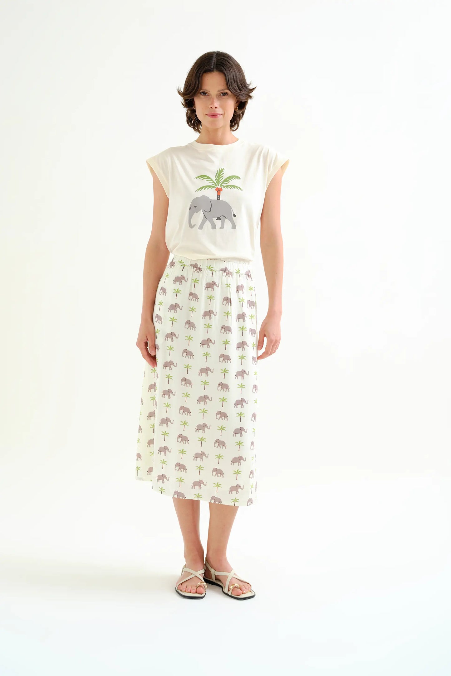 T-shirt with Elephant and Palm Tree print
