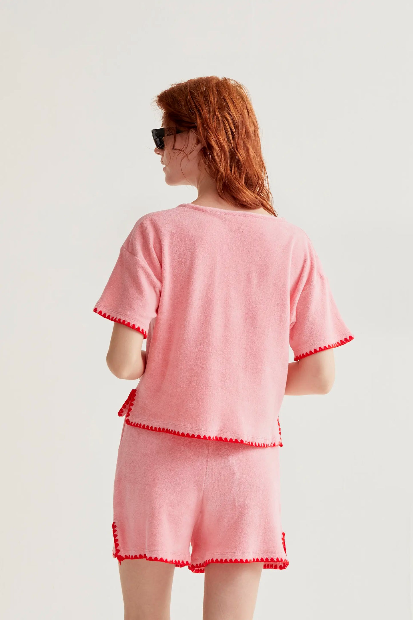 Top da spiaggia in cotone 100% con stampa rosa
