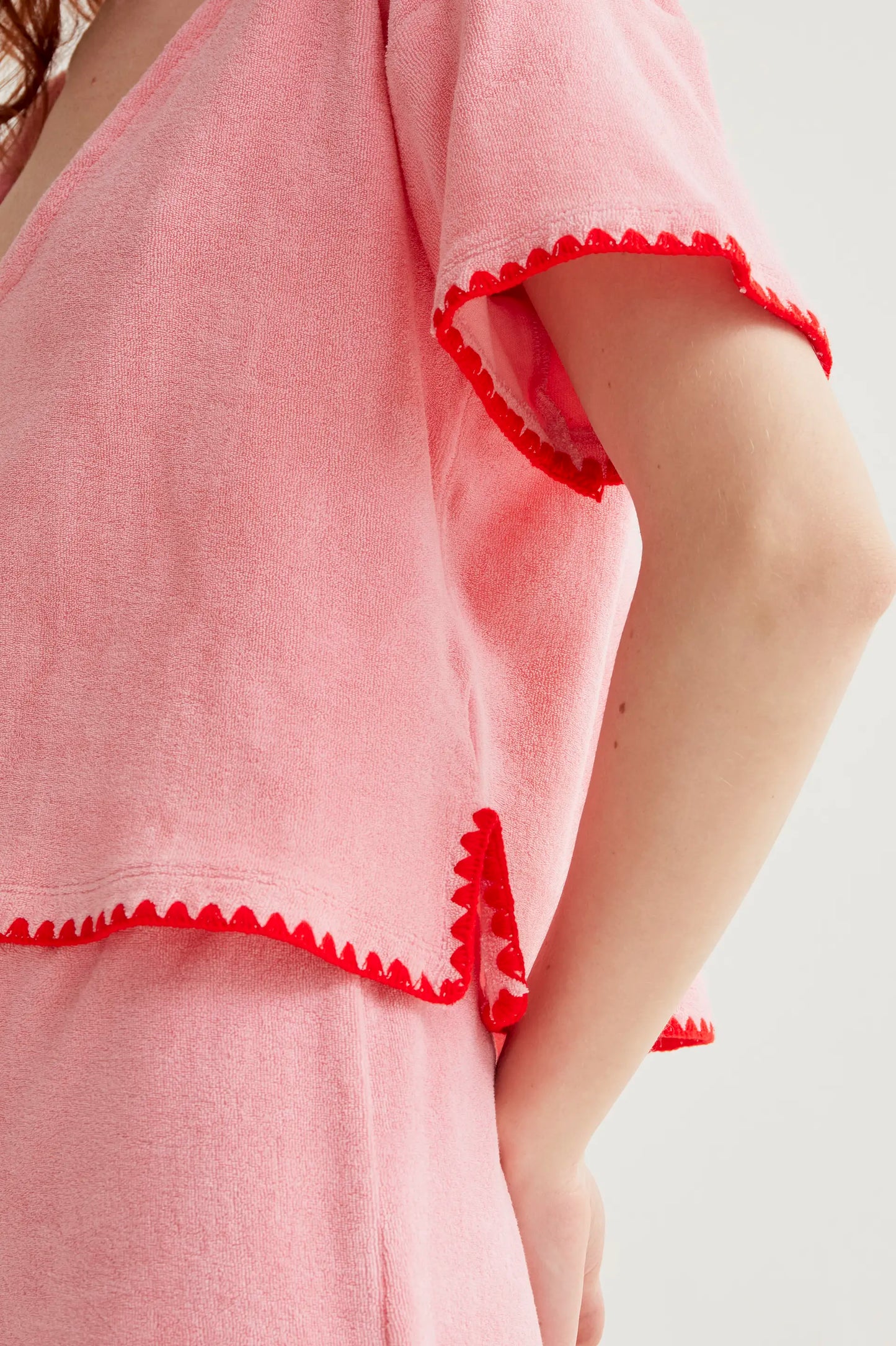 Top da spiaggia in cotone 100% con stampa rosa