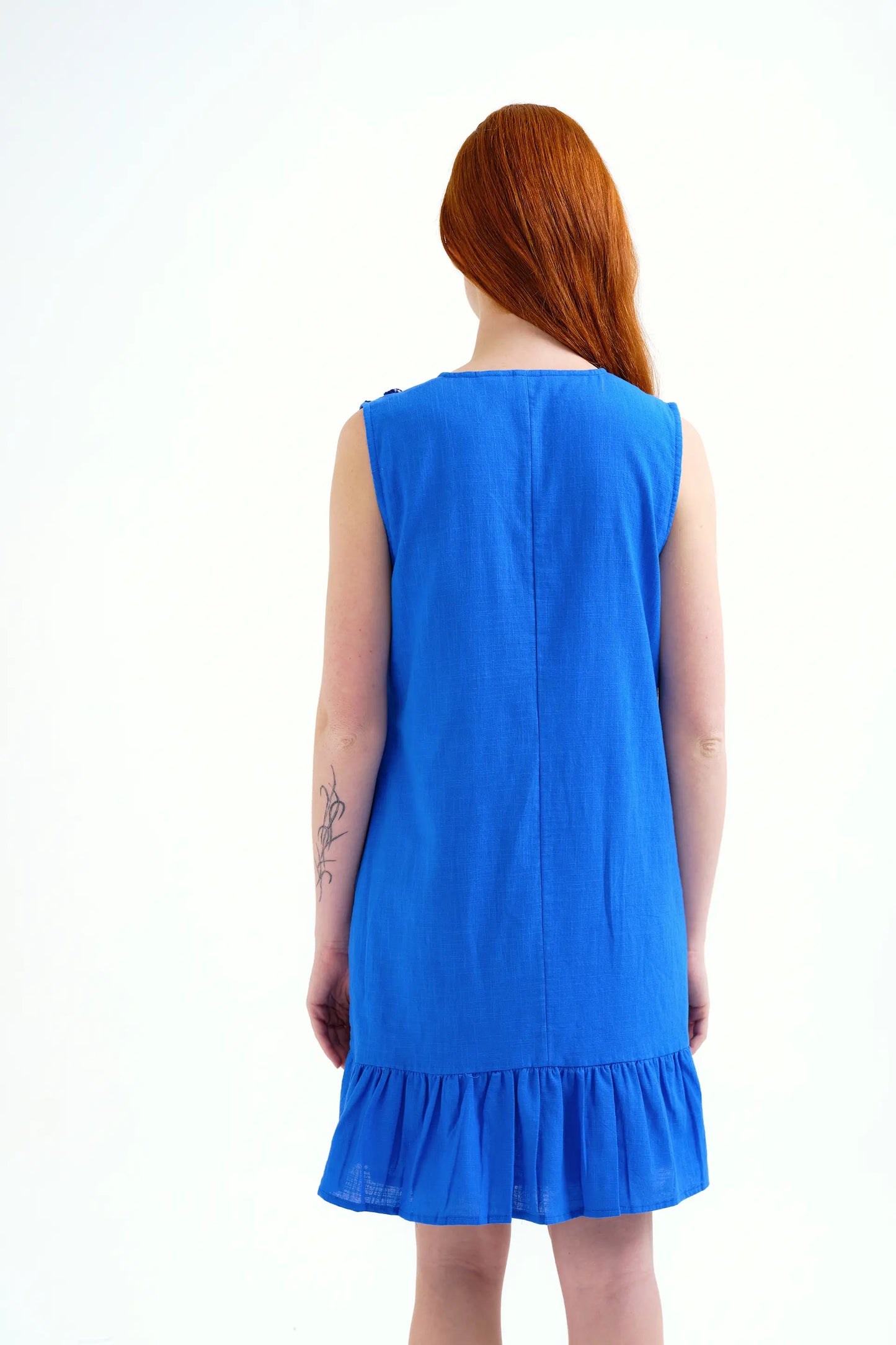 Vestido corto 100% algodón azul marino con apliques de estrellas