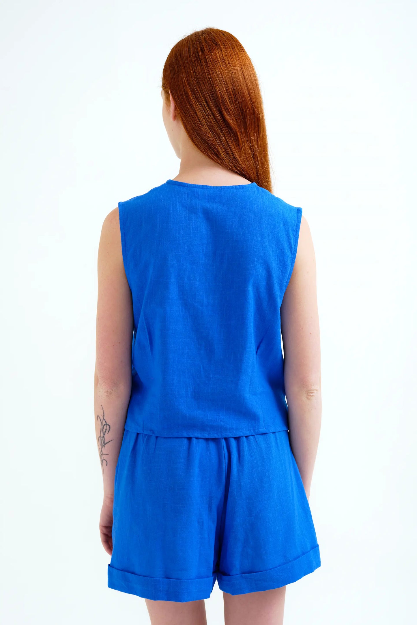 Navy blue 100% cotton top with star appliqué