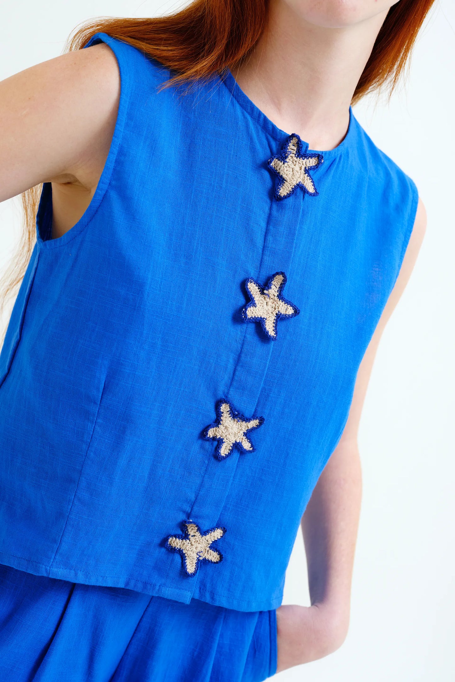 Navy blue 100% cotton top with star appliqué