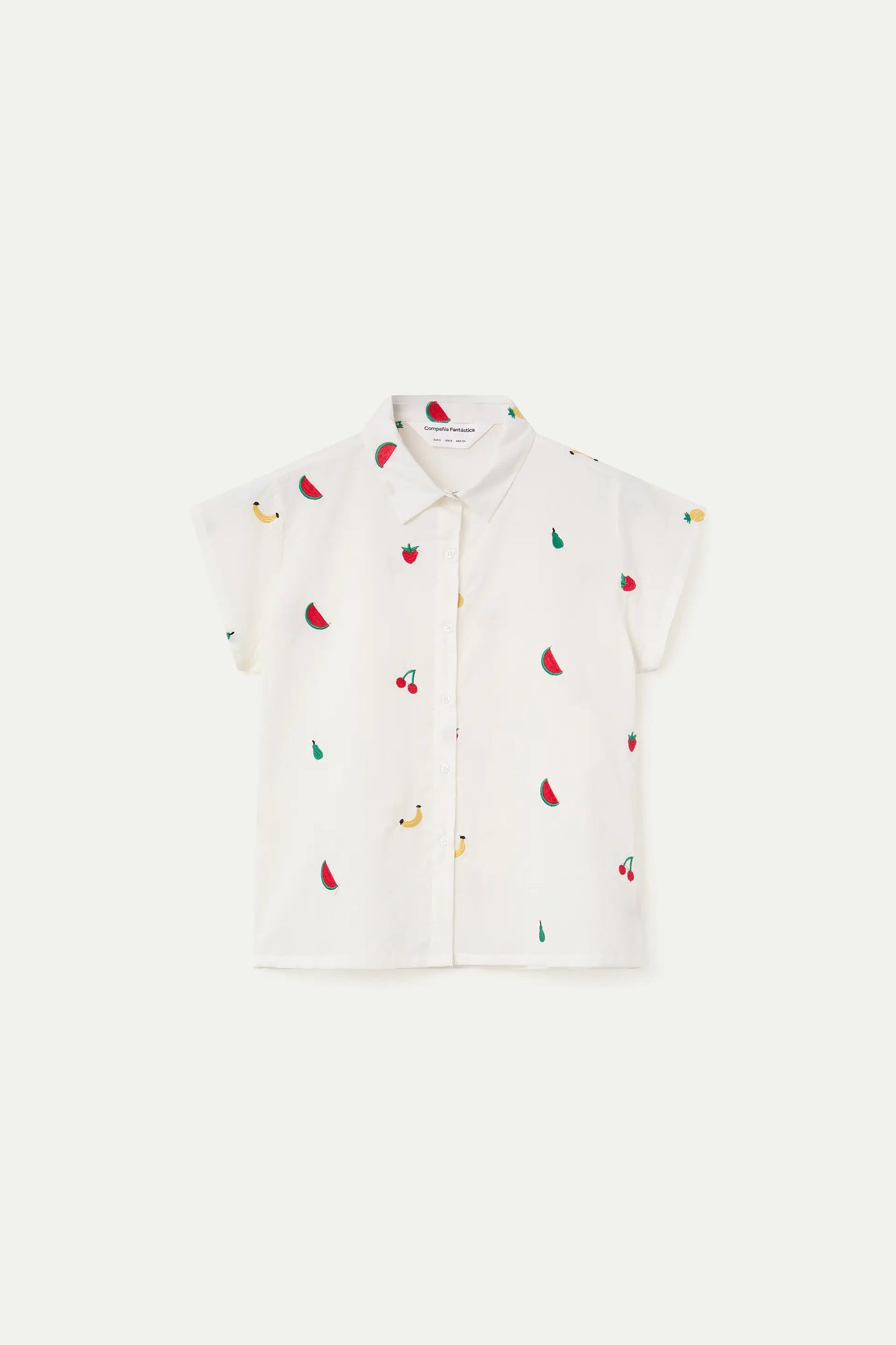 Camisa blanca 100% algodón con bordado de Ensalada de frutas