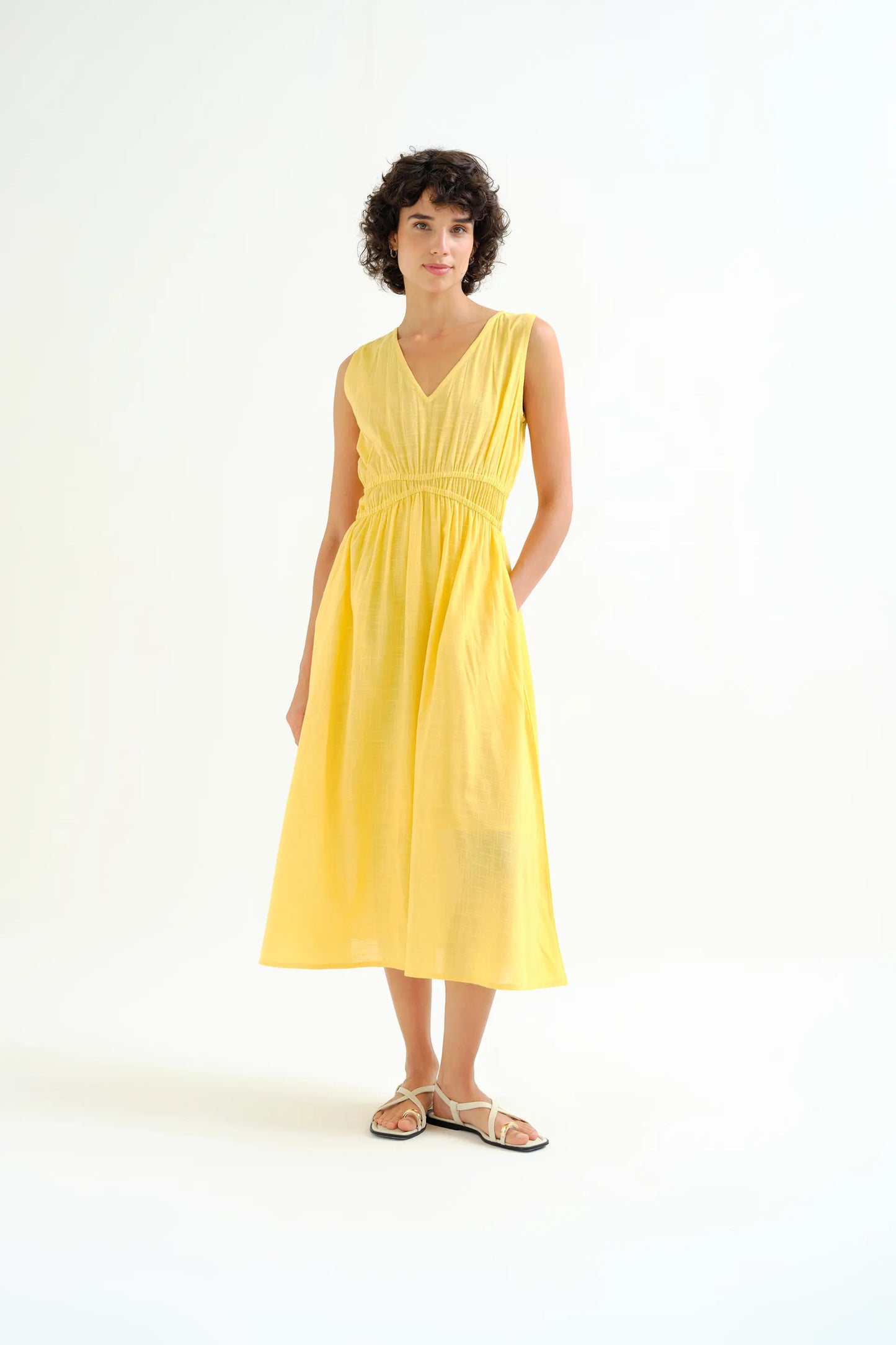 Abito midi giallo in 100% cotone