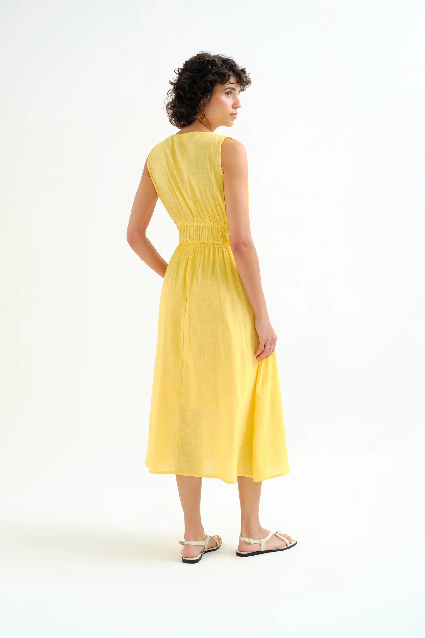Abito midi giallo in 100% cotone