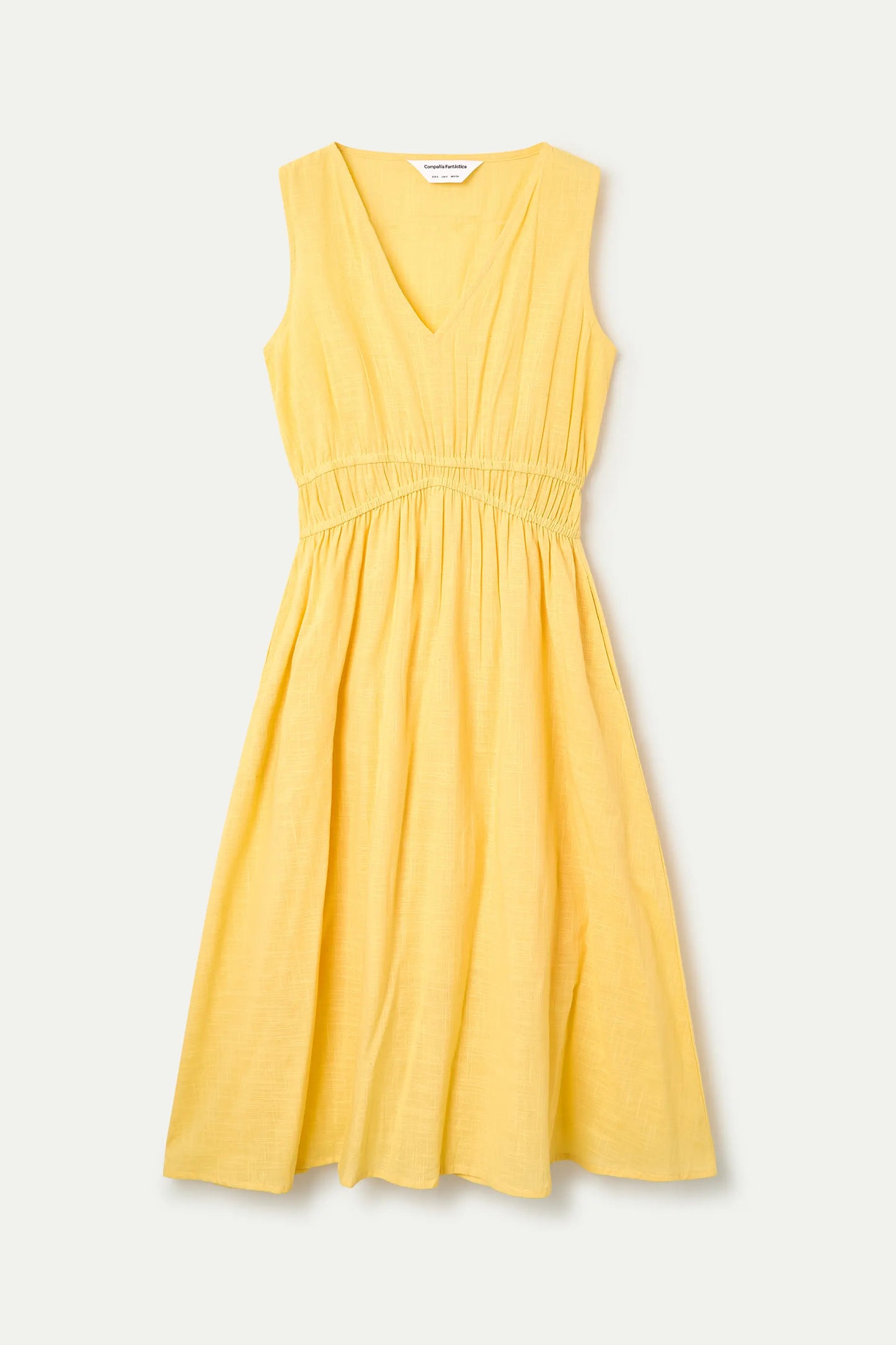 Abito midi giallo in 100% cotone