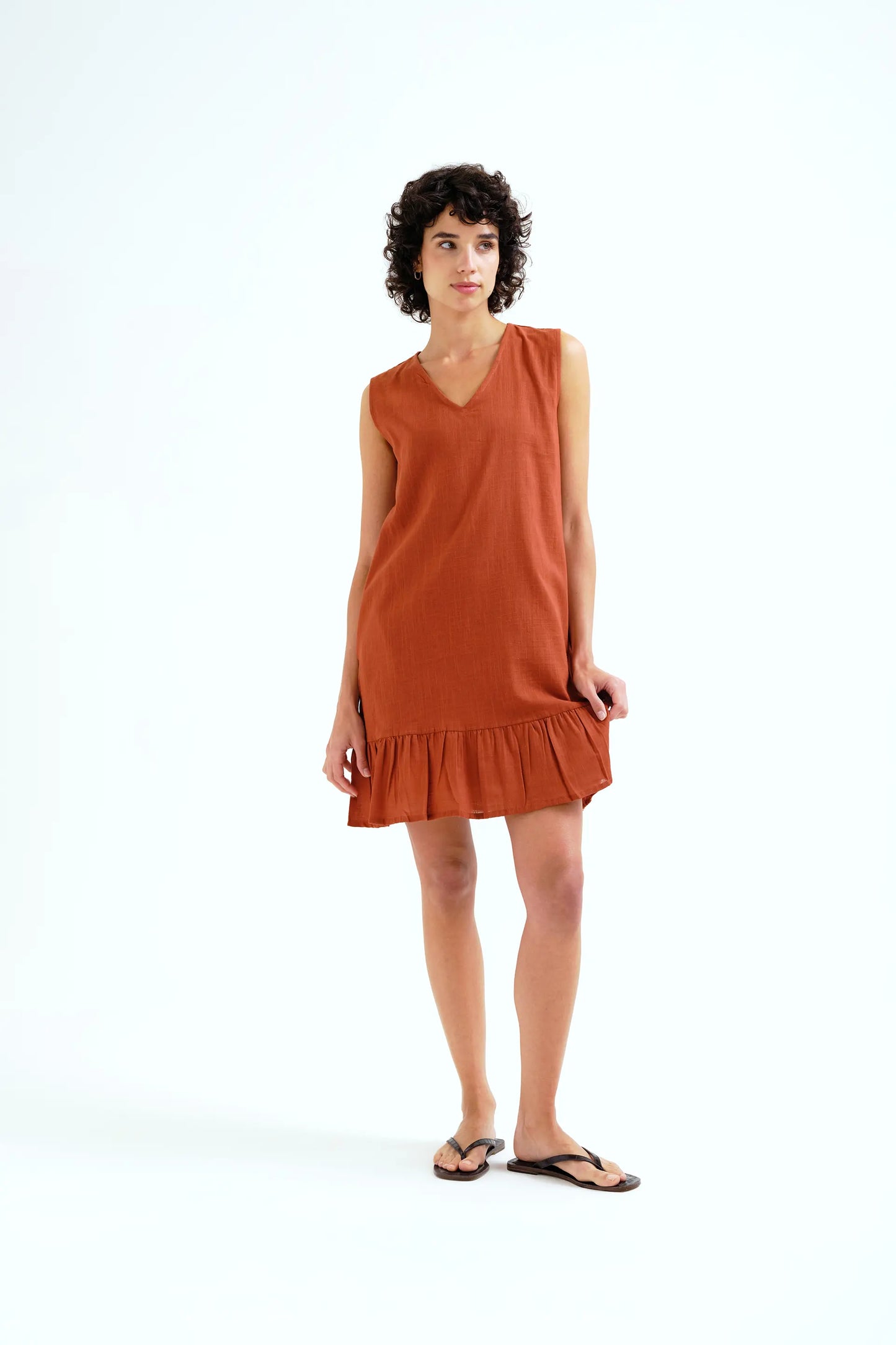 Vestido corto 100% algodón marrón