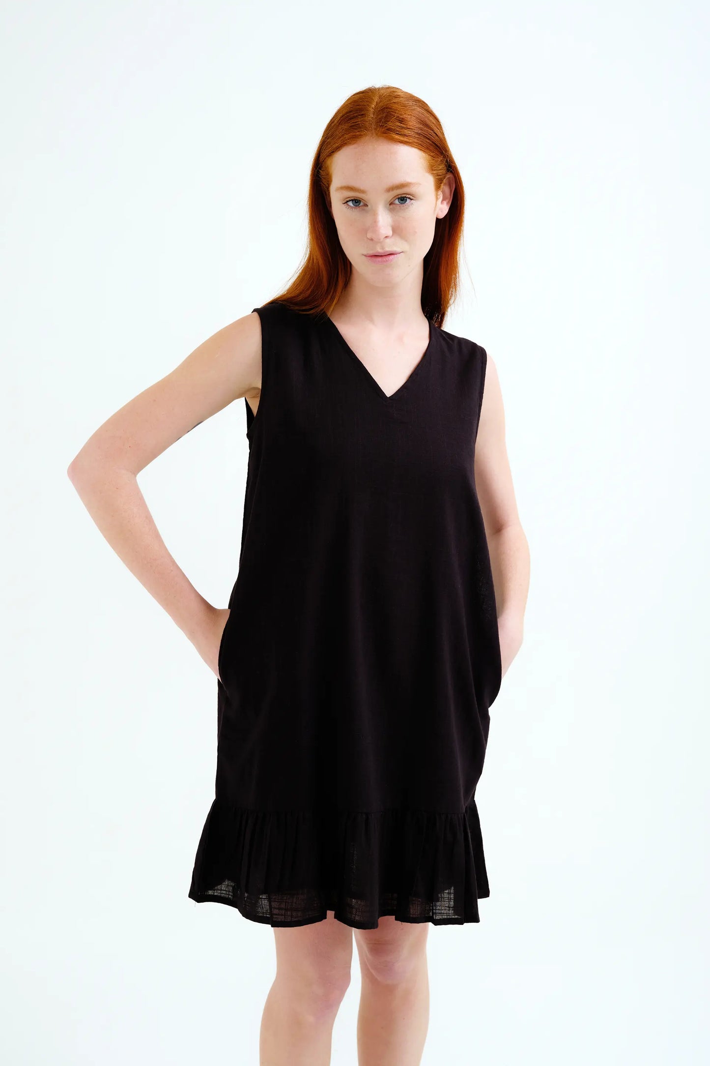 Short dress, 100% cotton, black