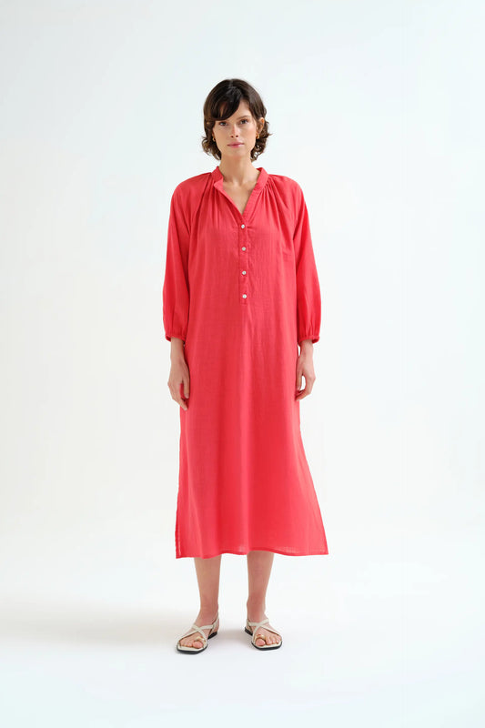 Kaftan largo rojo con botones