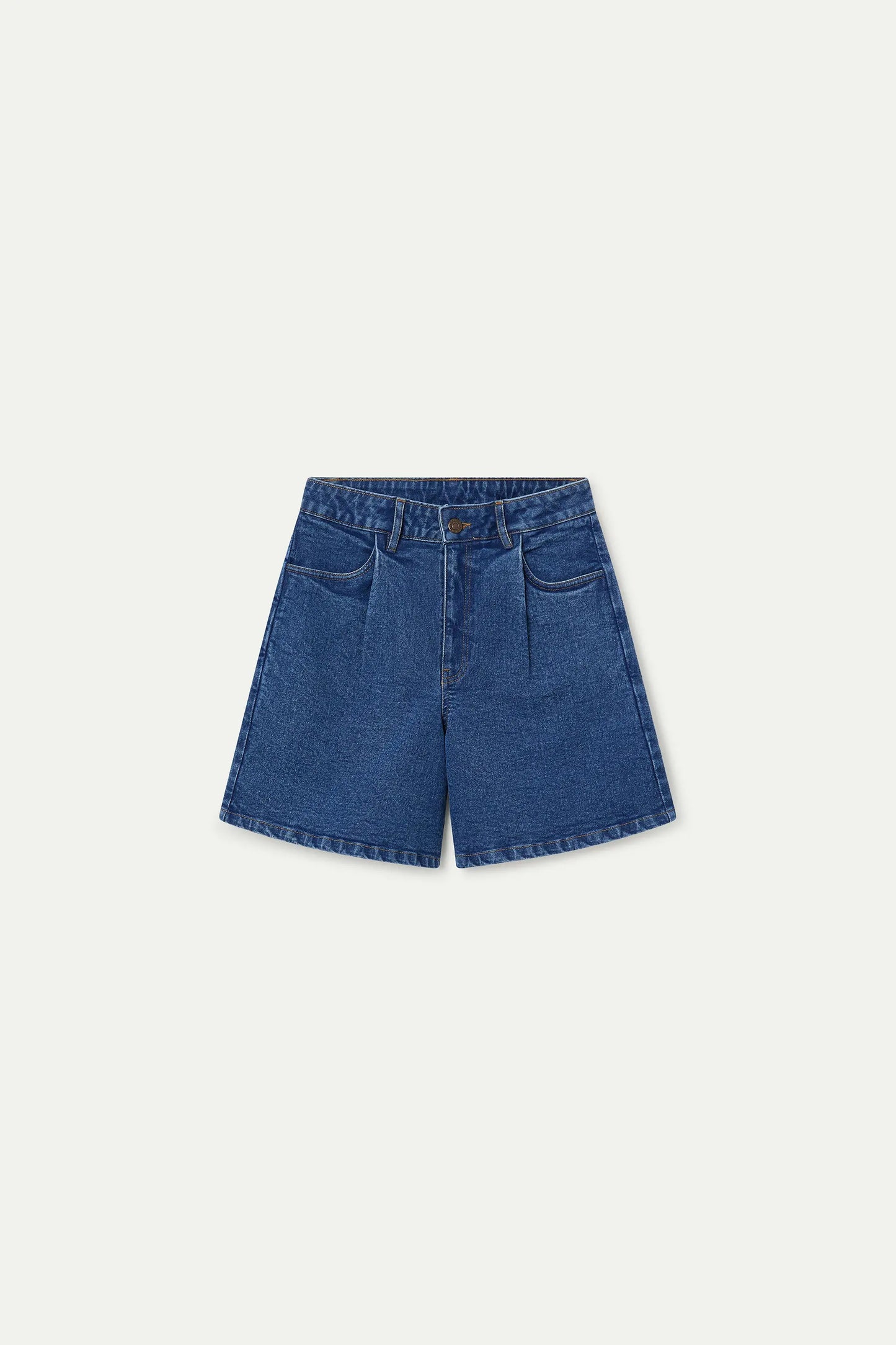 Blue denim shorts with wavy detail