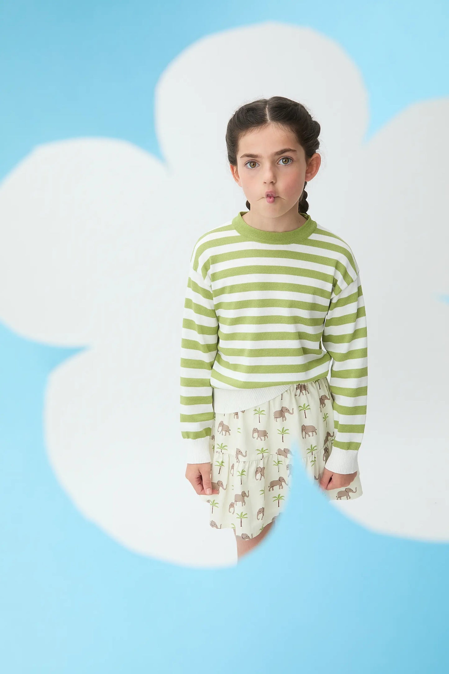 Jersey de niña rayas blanco y verde