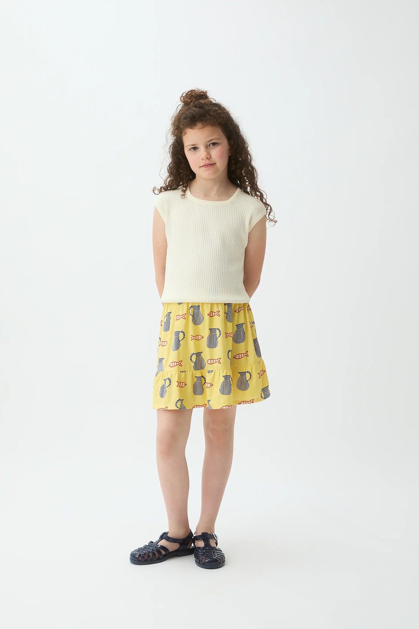 top in maglia a maniche corte bianco sporco per ragazze