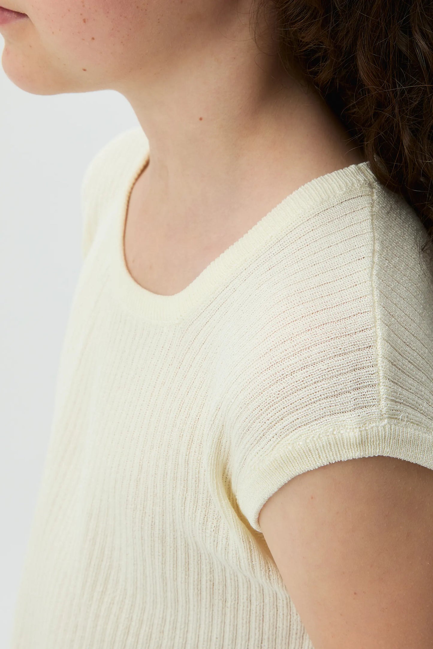 top in maglia a maniche corte bianco sporco per ragazze