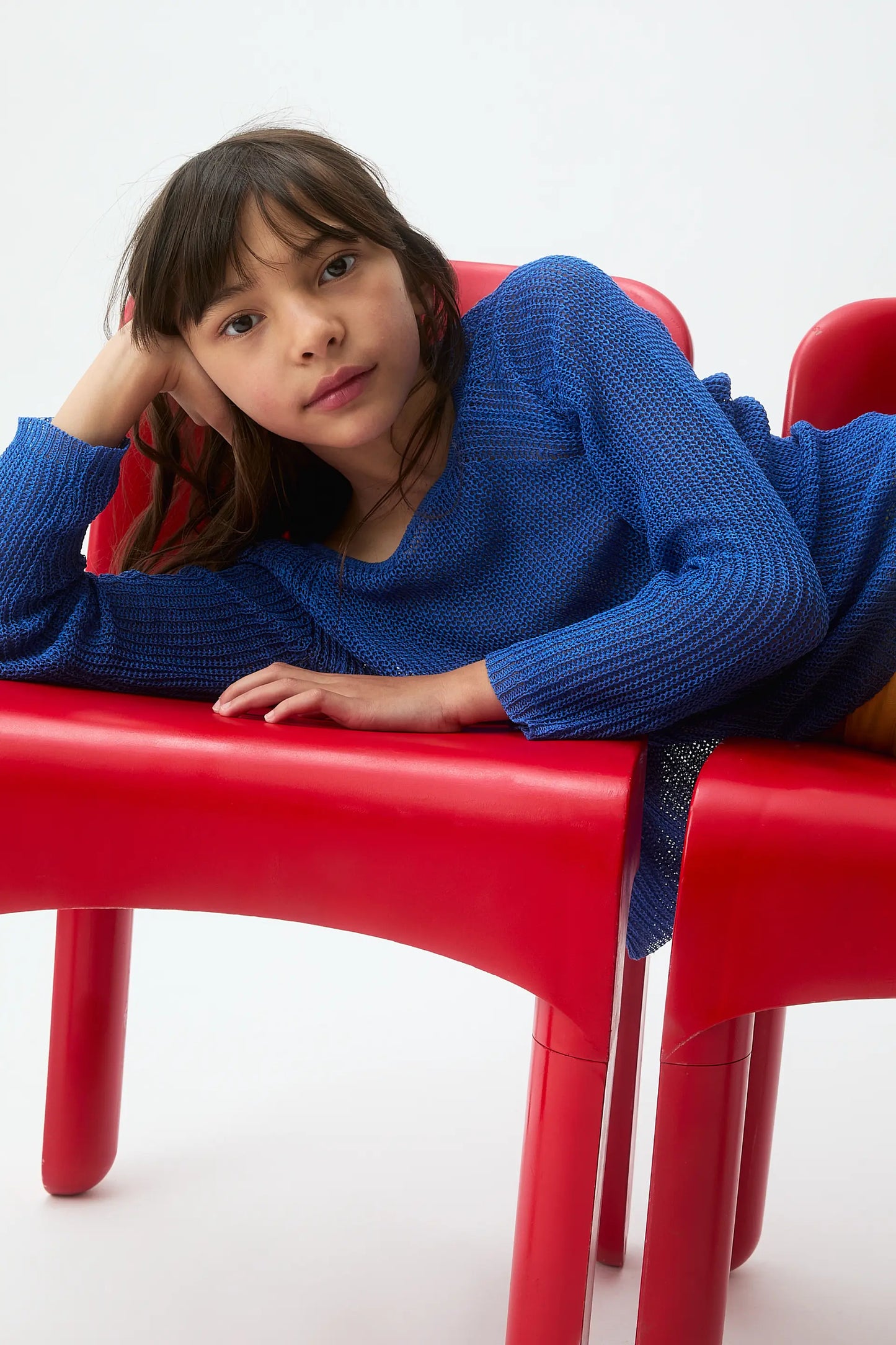 Jersey punto azul manga larga de niña
