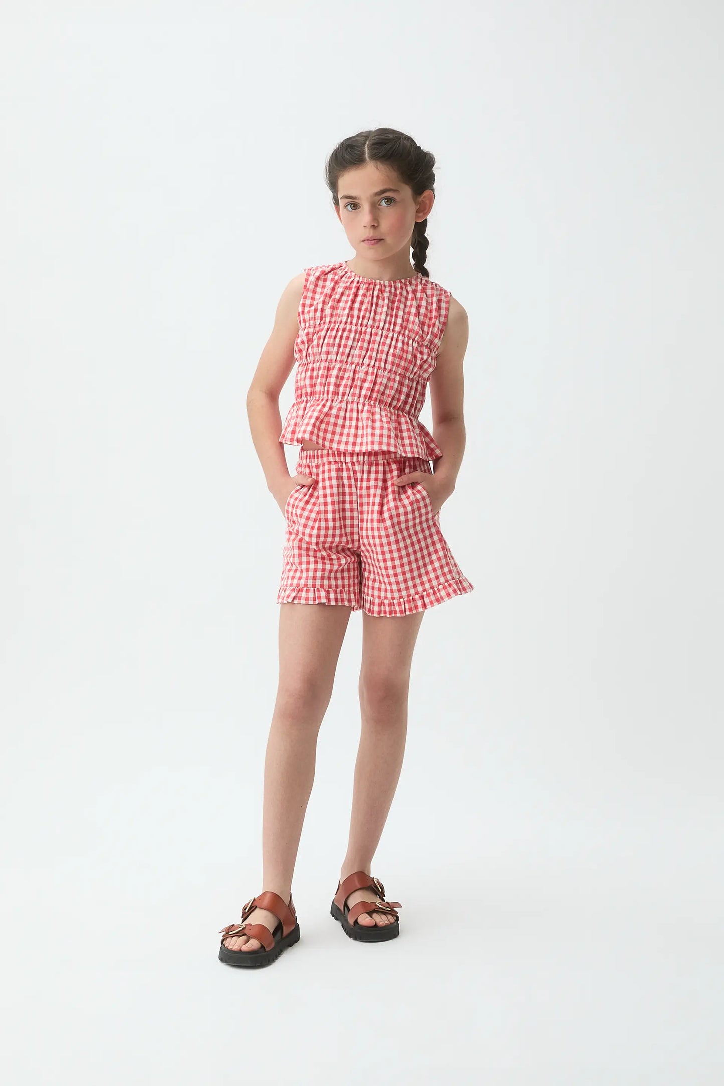Girl's top with red gingham print