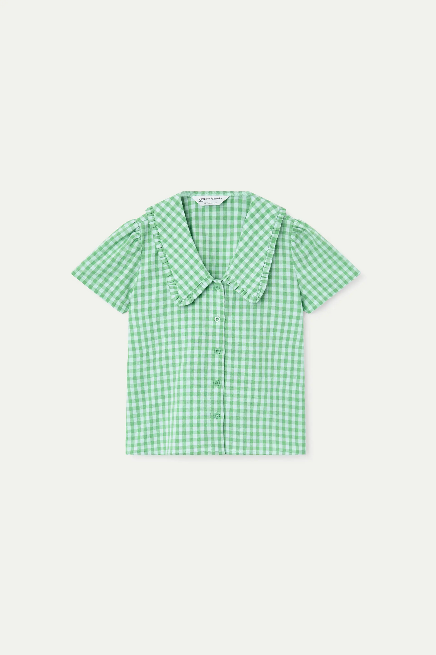 Girl's light green gingham 100% cotton shirt