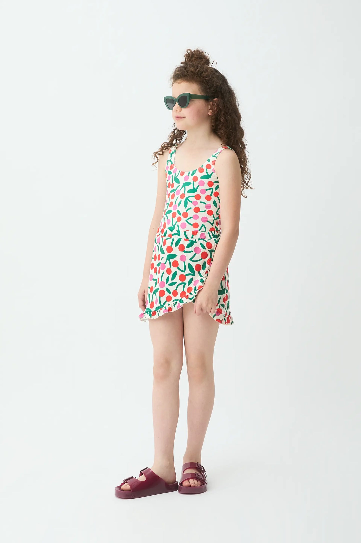 Girl's short pareo skirt with burgundy print
