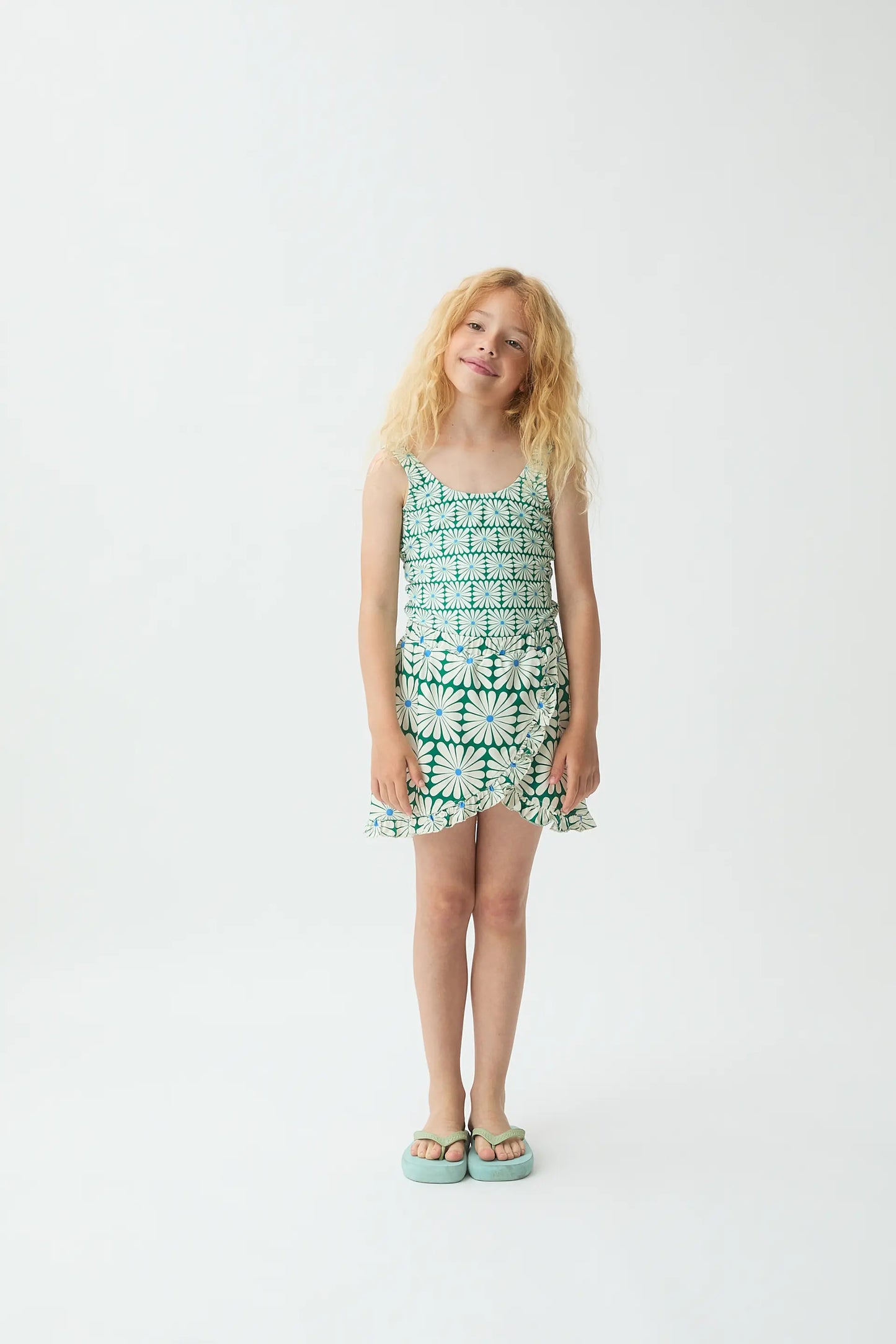 Gonna corta pareo per bambina con stampa Olive Flower Green